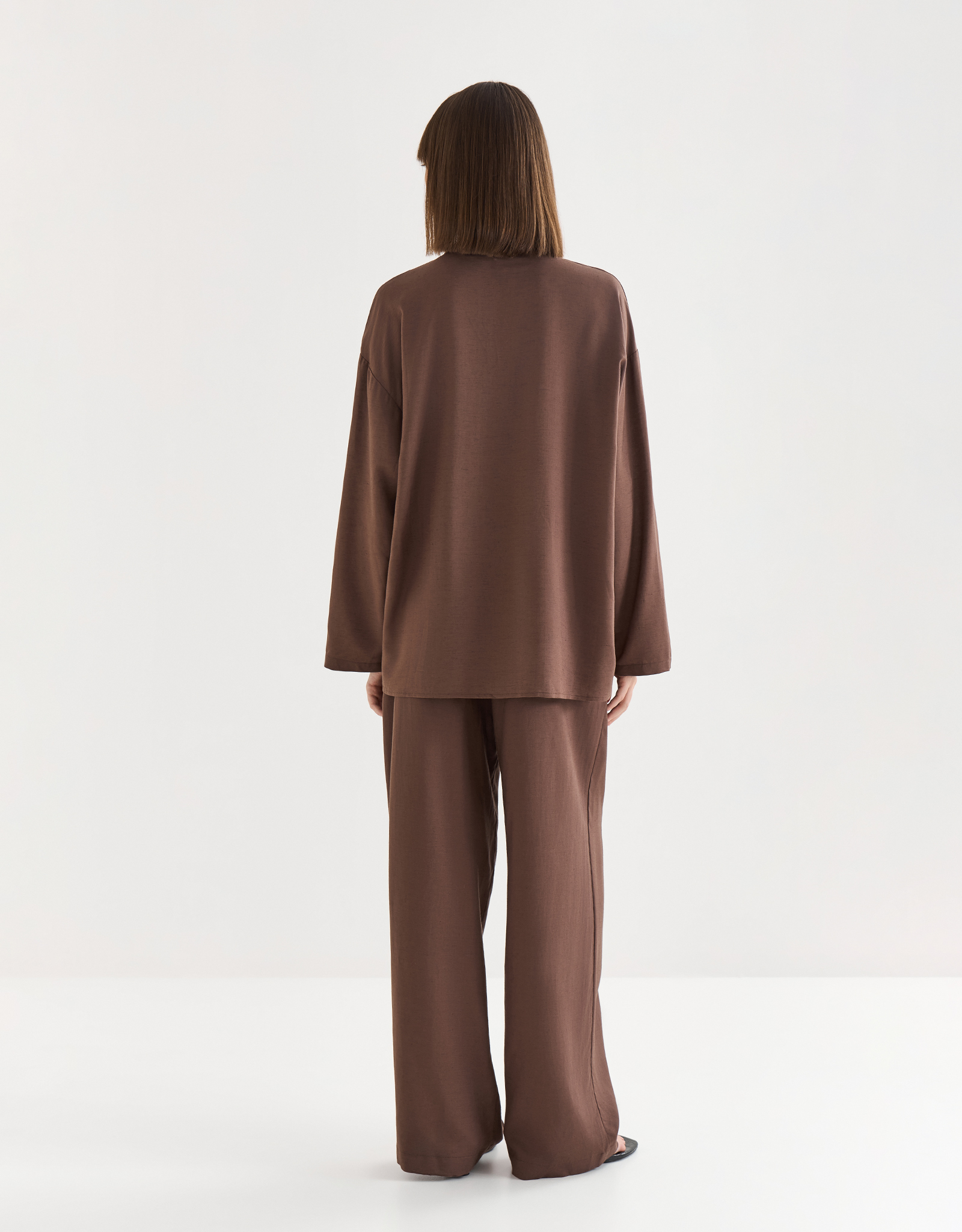 Women's shirt, size S, with long sleeves, viscose / linen, brown, Redana, image-4