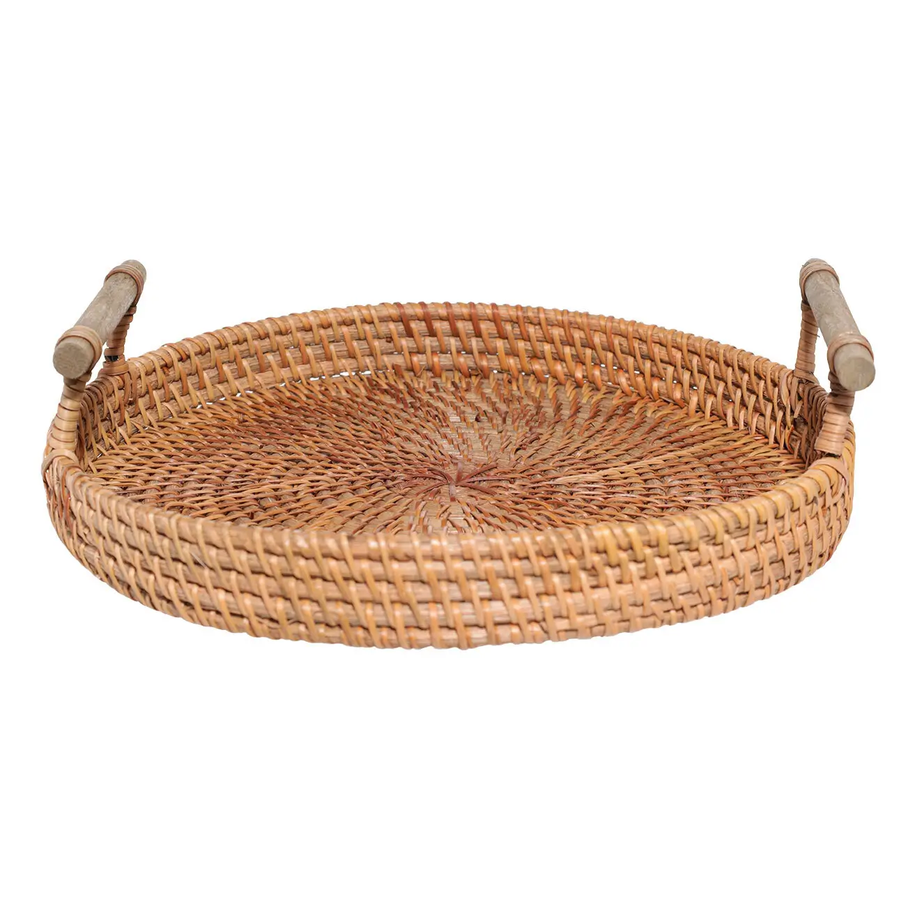Tray, 24 cm, wicker, with handles, rattan / wood, round, Eco home, image-0
