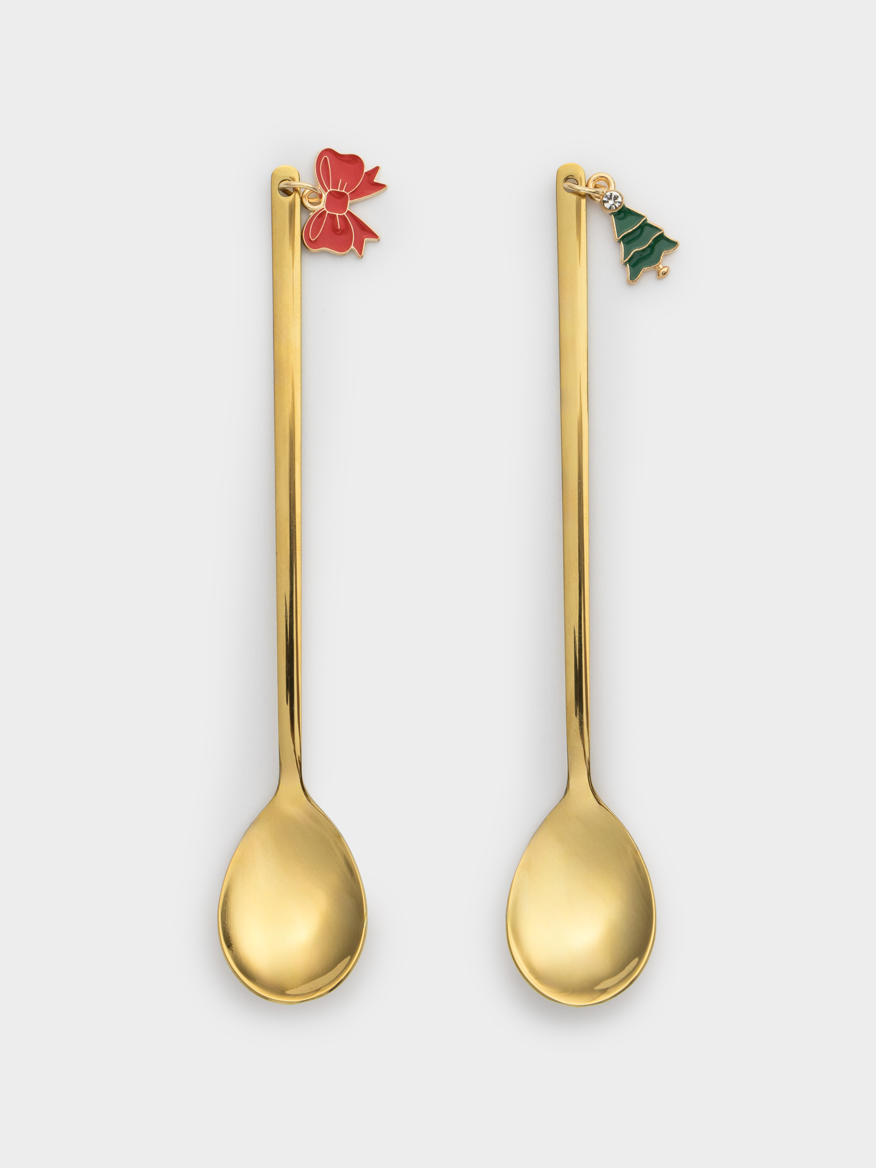 Dessert spoon, 14 cm, 2 pcs, steel, golden, Bow/Christmas tree, Christmas traditions, image-3