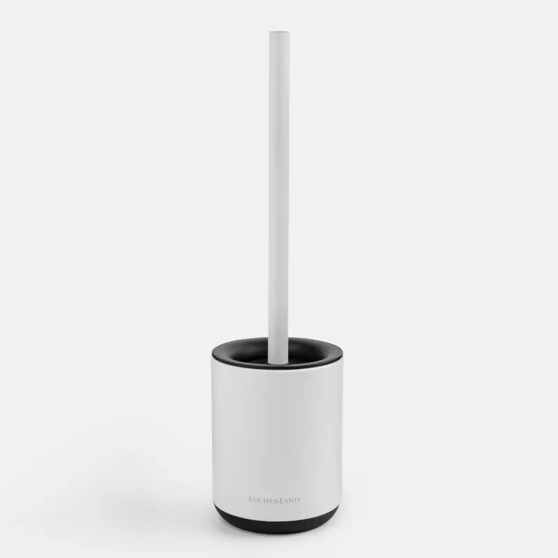 Toilet brush, 38 cm, with stand, rubber / metal, white and black, Vesta ,image-0