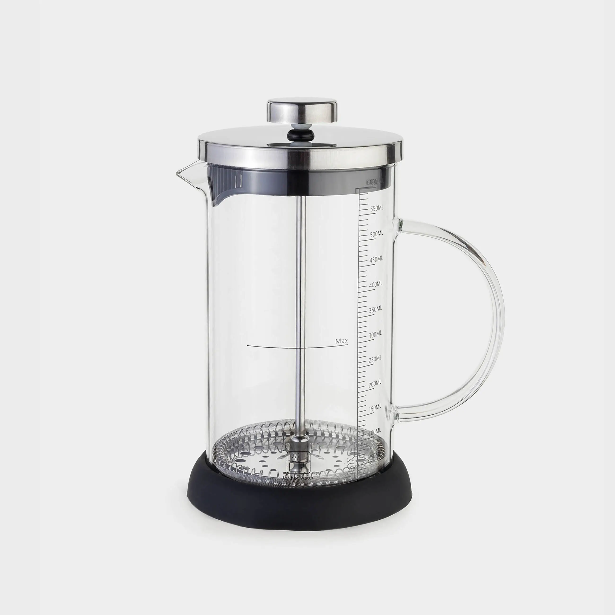French press, 600 ml, with measuring scale, glass B / steel / plastic, silicone, Comfort