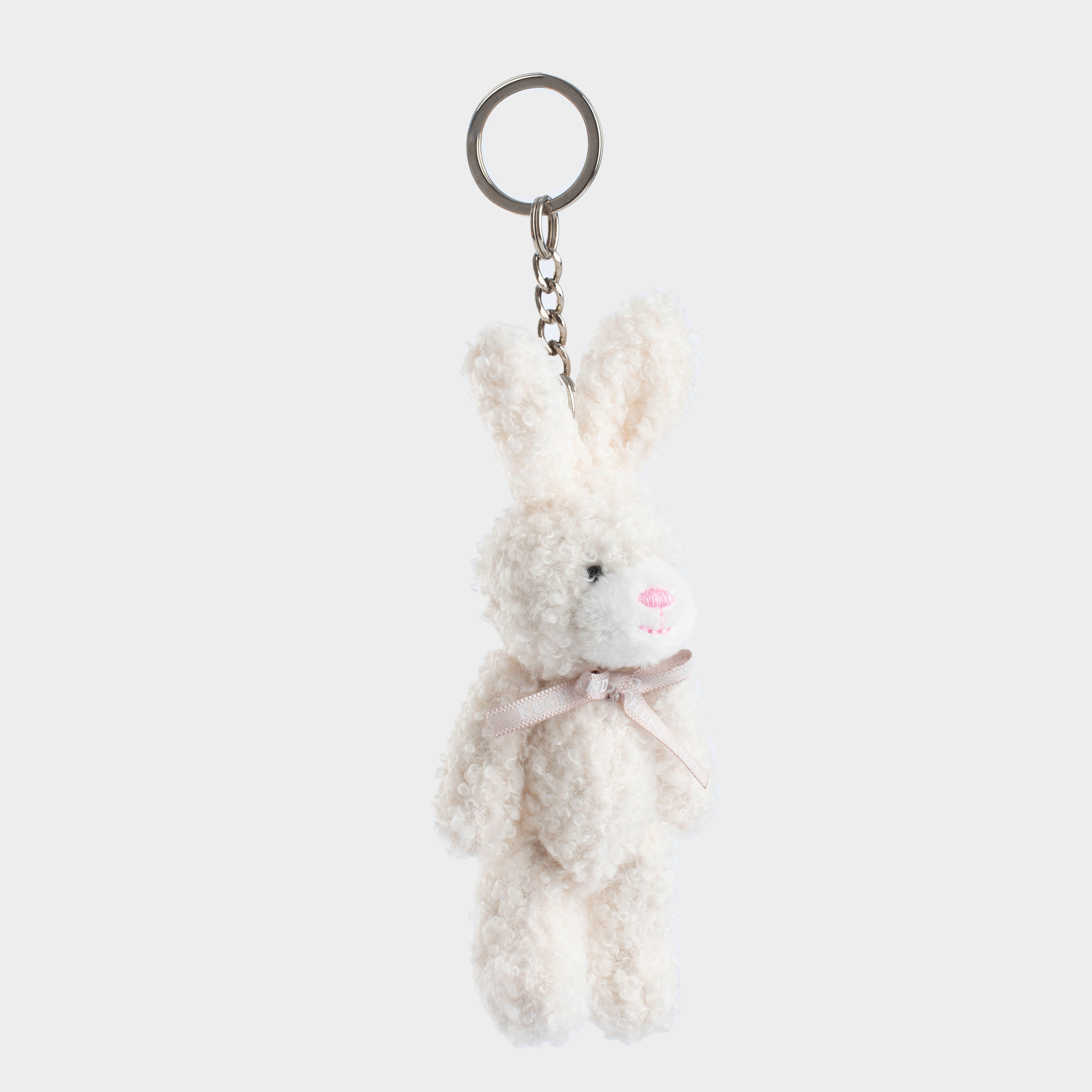 Pendant, 14 cm, soft, with moving paws, boucle / metal, milky, bunny with bow, Rabbit, image-1