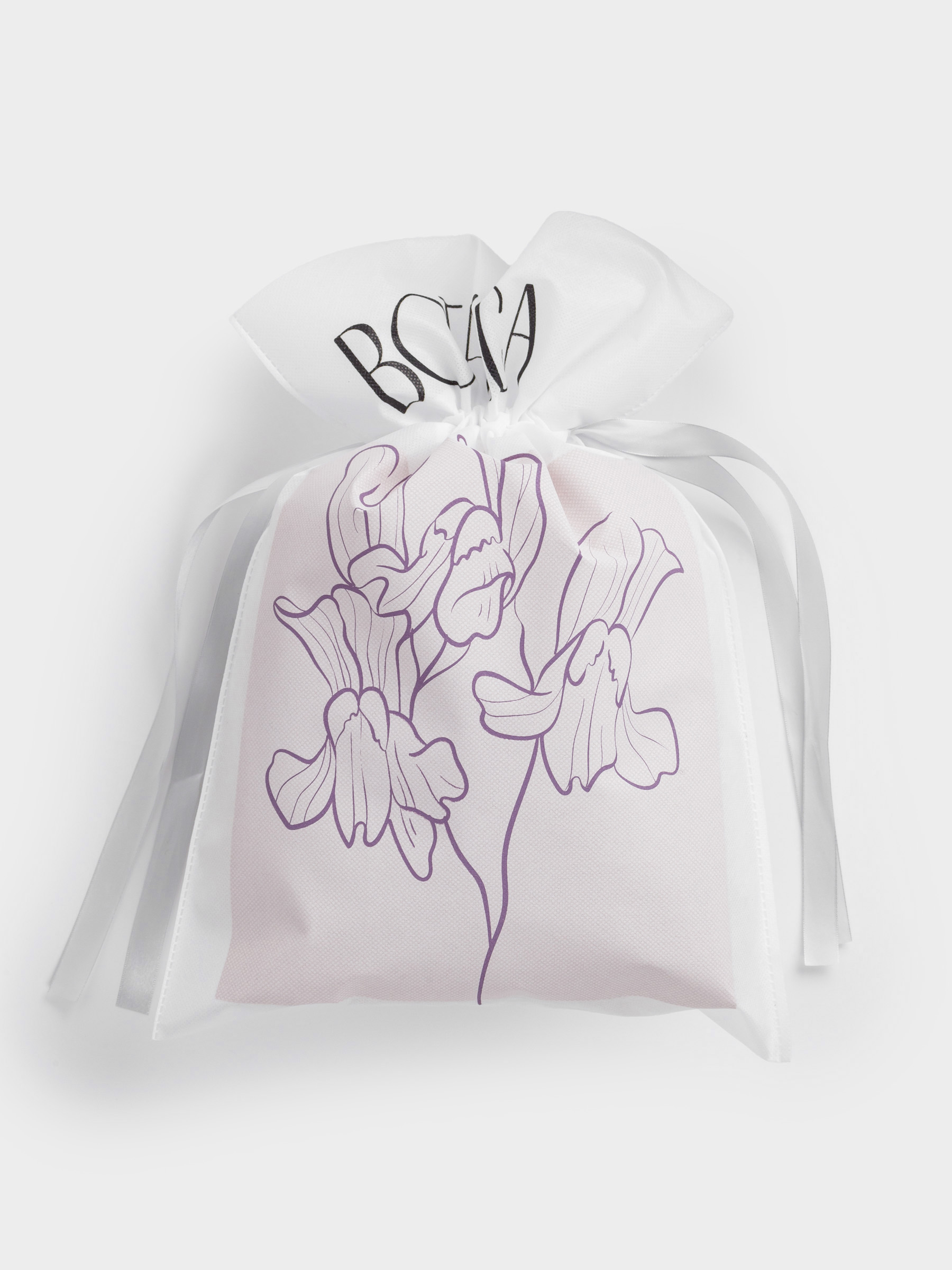 Gift bag, 40x56 cm, with ties, polypropylene, white, Flower, Botanica, image-2