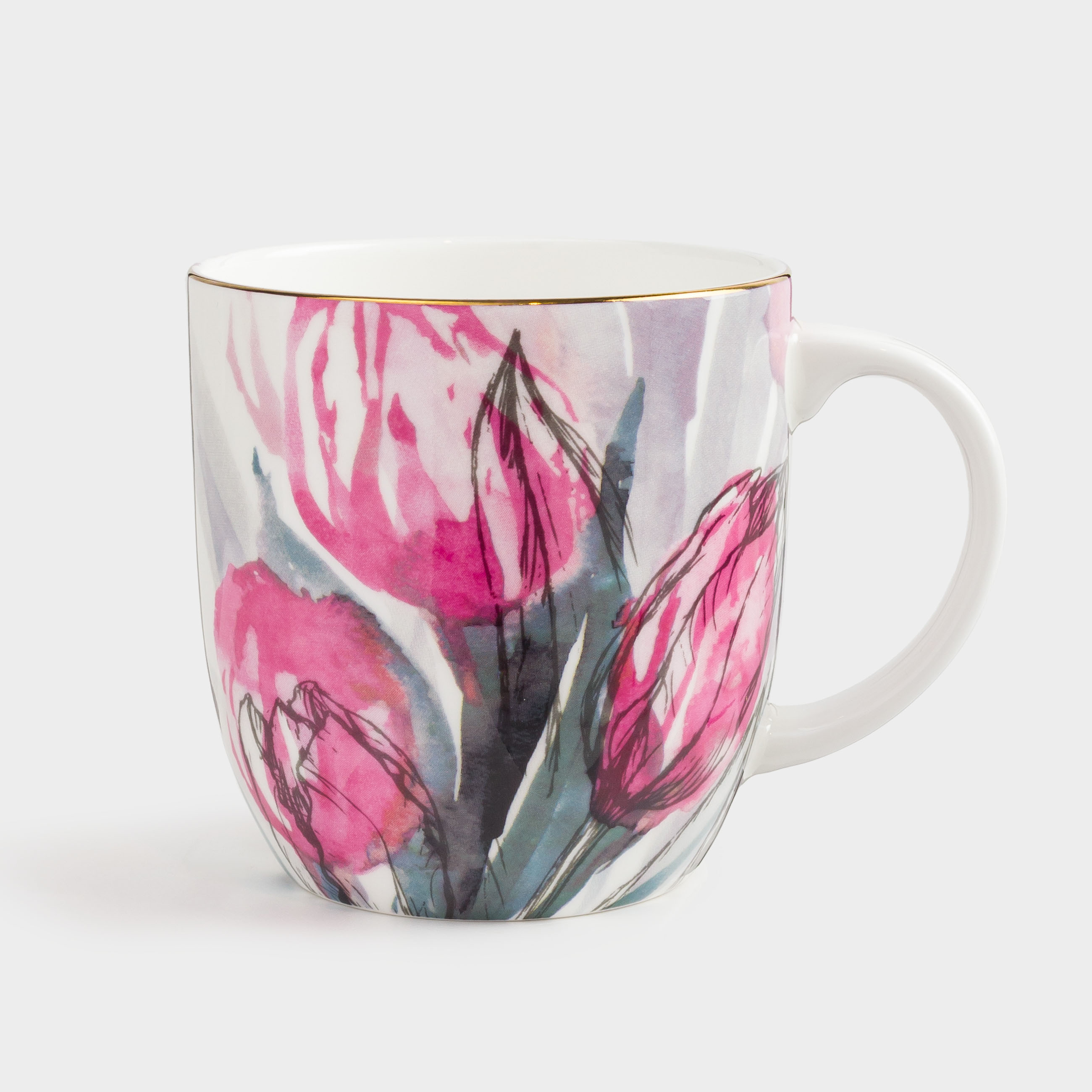 Mug, 370 ml, porcelain F, with golden edging, Tulips, Tulip garden, image-0