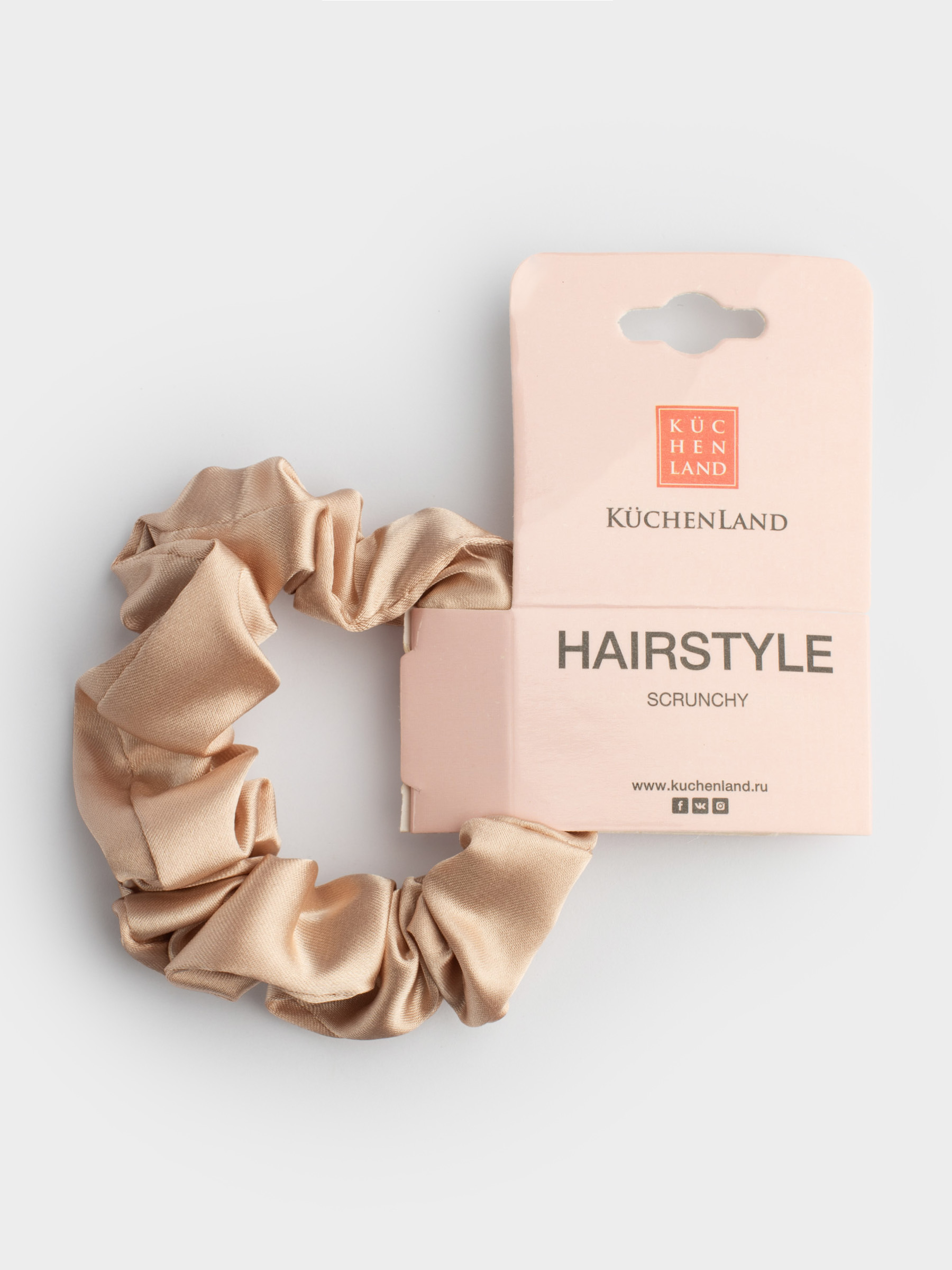 Elastic band for hair, 6 cm, satin, beige, Silk, image-2