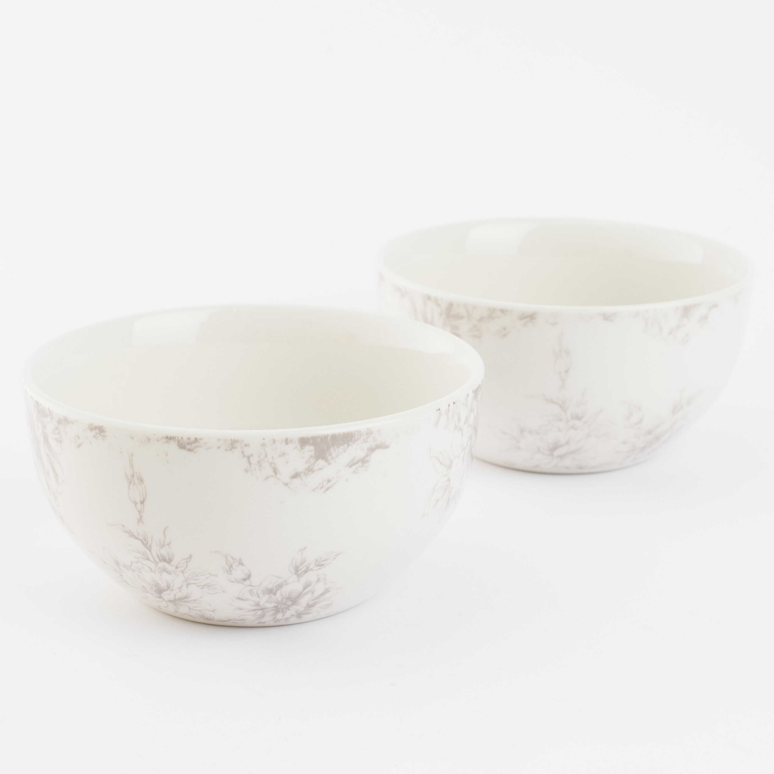 Salad bowl, 14x7 cm, 550 ml, 2 pcs, porcelain P, white, Beige flowers, Maleo, image-0