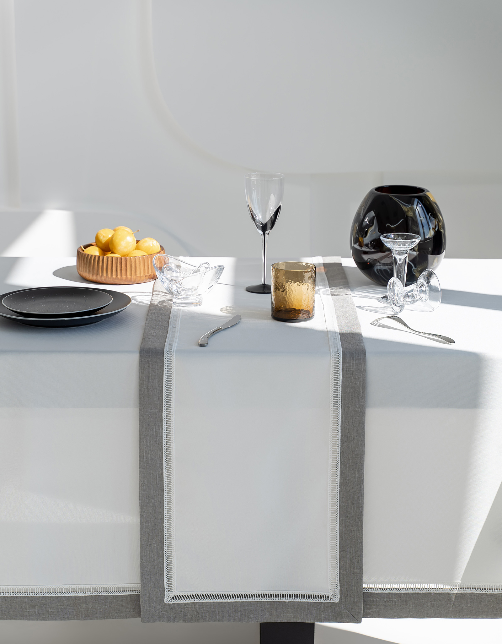 Table runner, 40x160 cm, polyester, white-gray, milkyy way