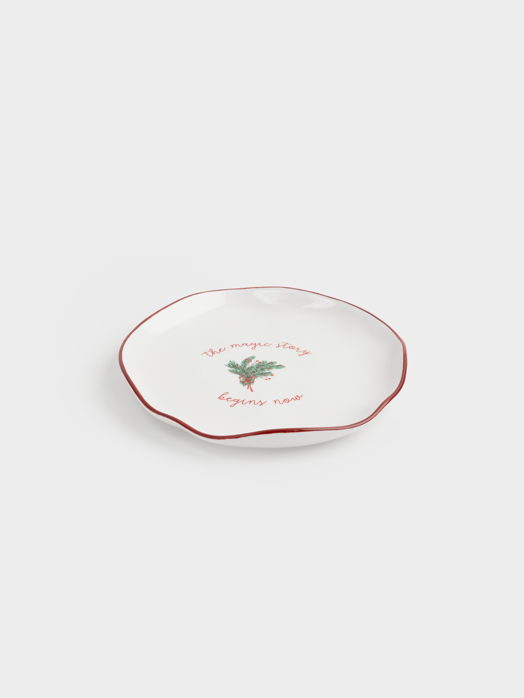 Snack plate, 21 cm, ceramic, fir branch, Christmas tree, image-1