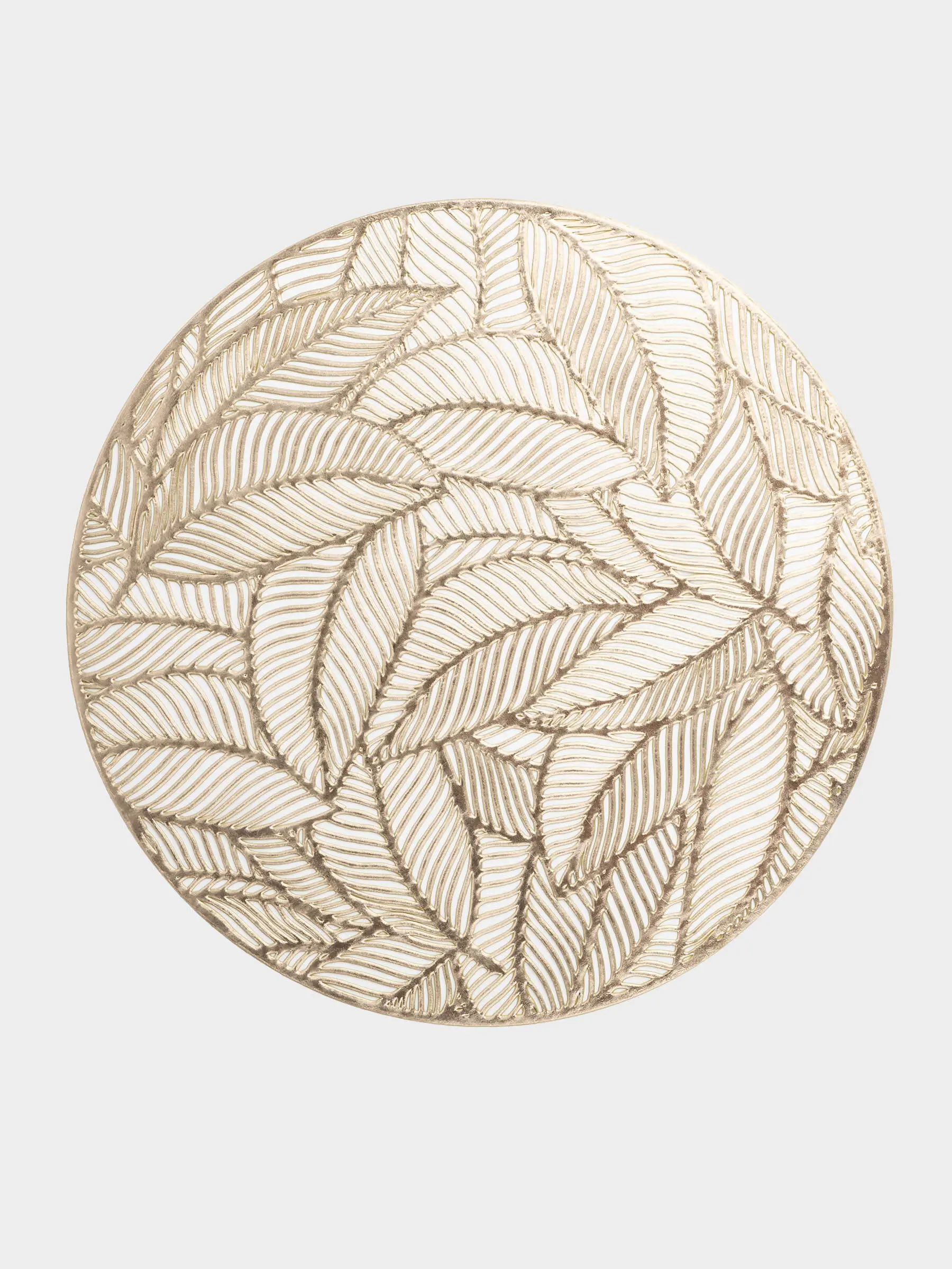 Placemat, 38 cm, PVC, round, golden, Leaves, Azhur Grid, image-0