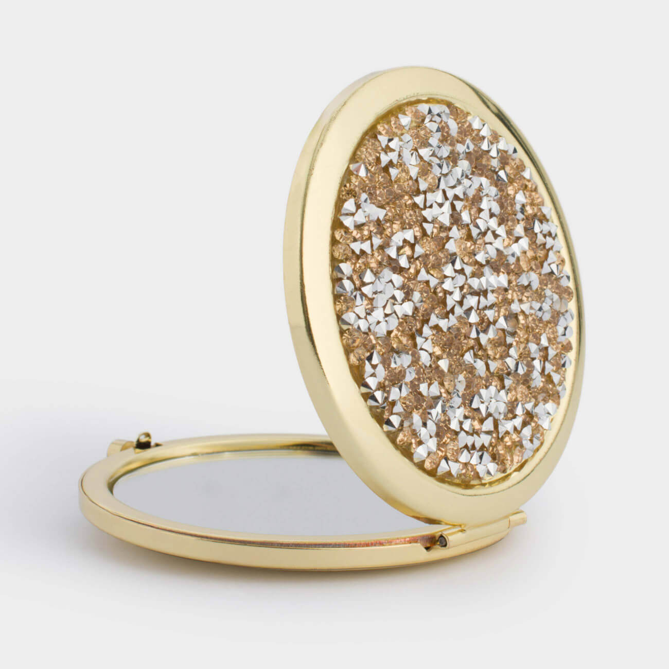 Pocket mirror, 7 cm, double-sided, gold, Sequins, Actress