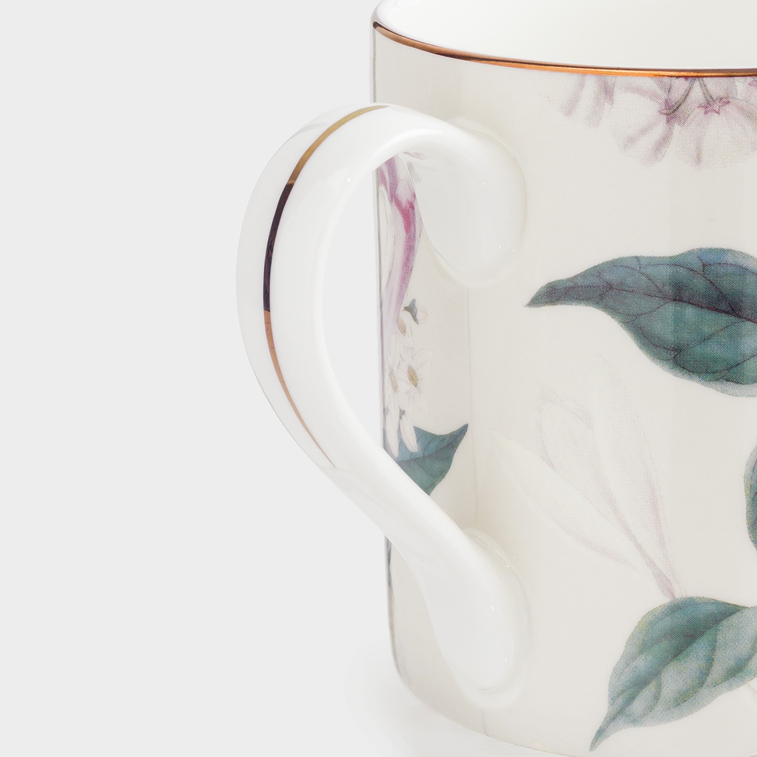 Mug, 380 ml, porcelain F, beige, with golden edging, Flowers and butterfly, Bloome, image-2