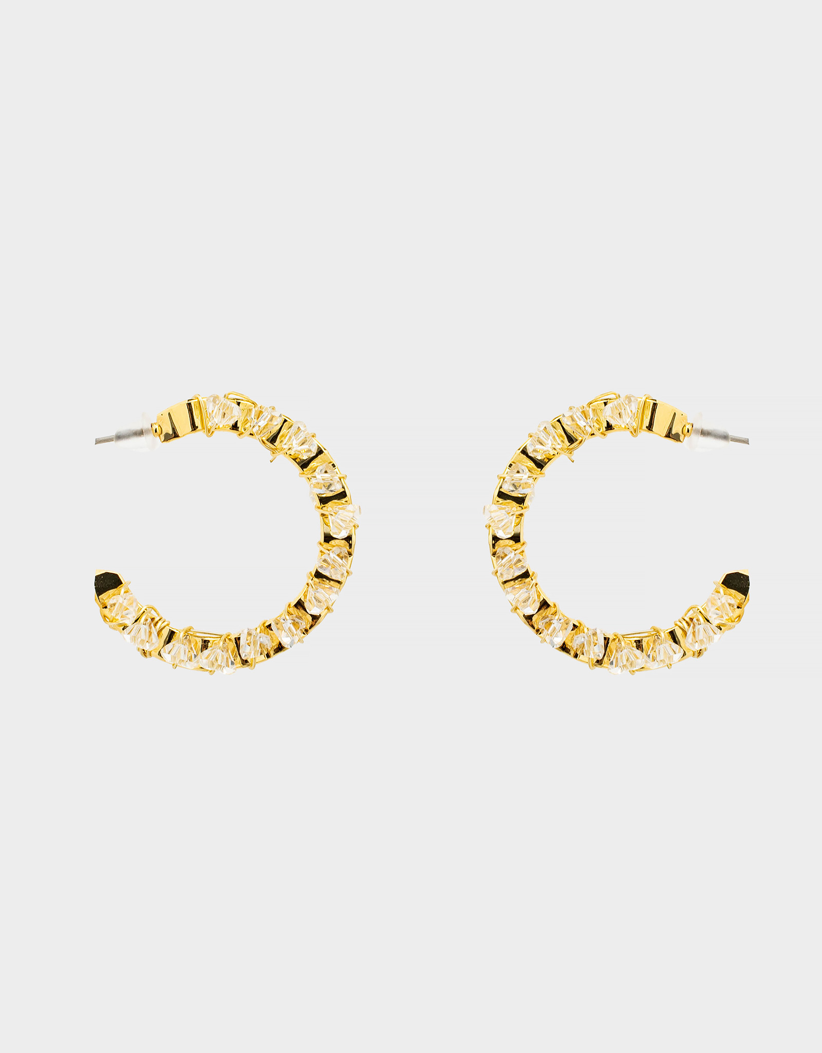 Stud earrings, 3 cm, 2 pieces, metal, gold, Crystals, Jewelry crystal