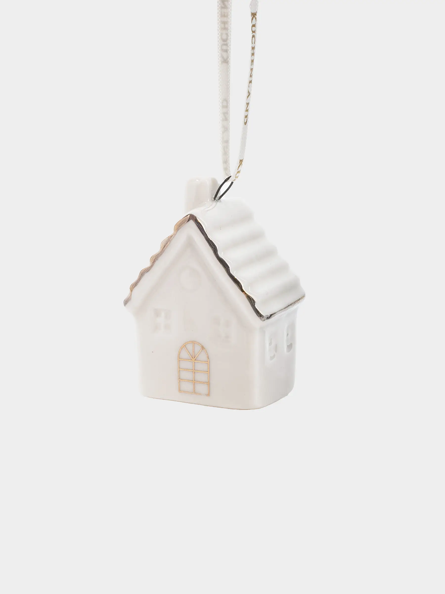 Christmas tree toy, 6 cm, porcelain P, white and gold, House, Figure christmas, image-0