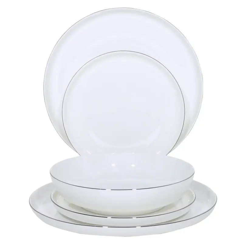 Dining set, 6 pers, 18 pr, porcelain F, white, Ideal silver
