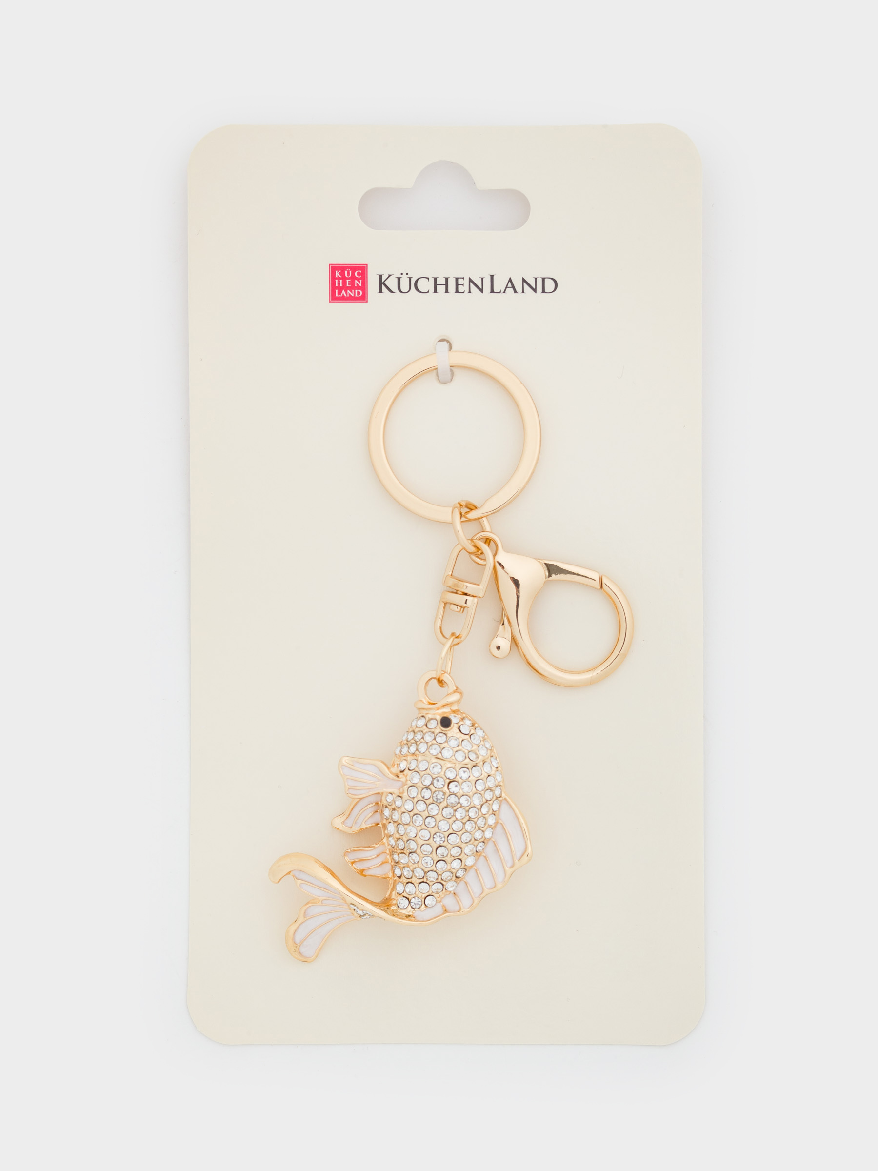 Keychain, 12 cm, metal / rhinestones, gold, Fish, Keychain crystal, image-5