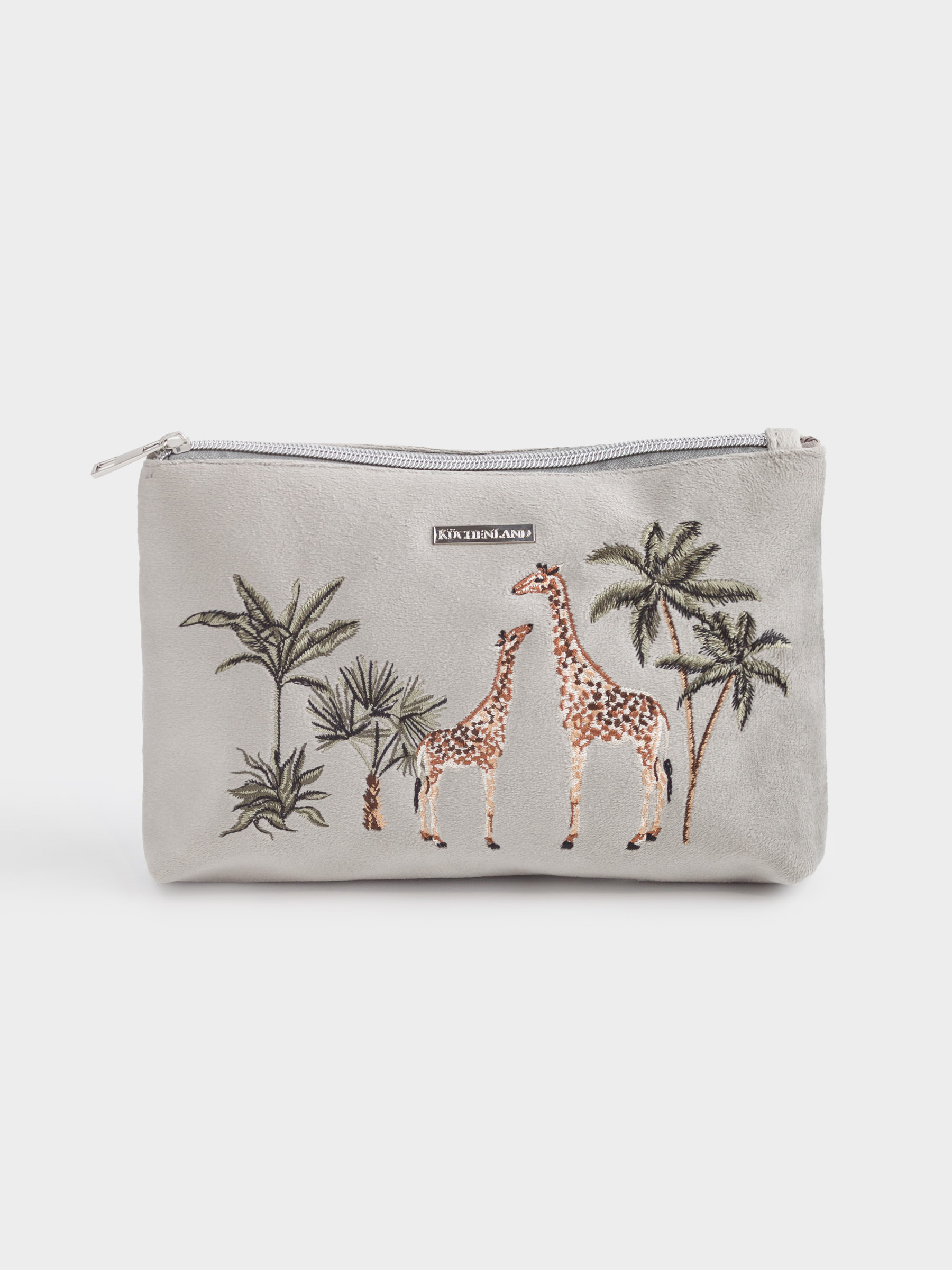 Cosmetic bag, 20x14 cm, polyester, grey, Giraffes in the jungle, Oasis print, image-0