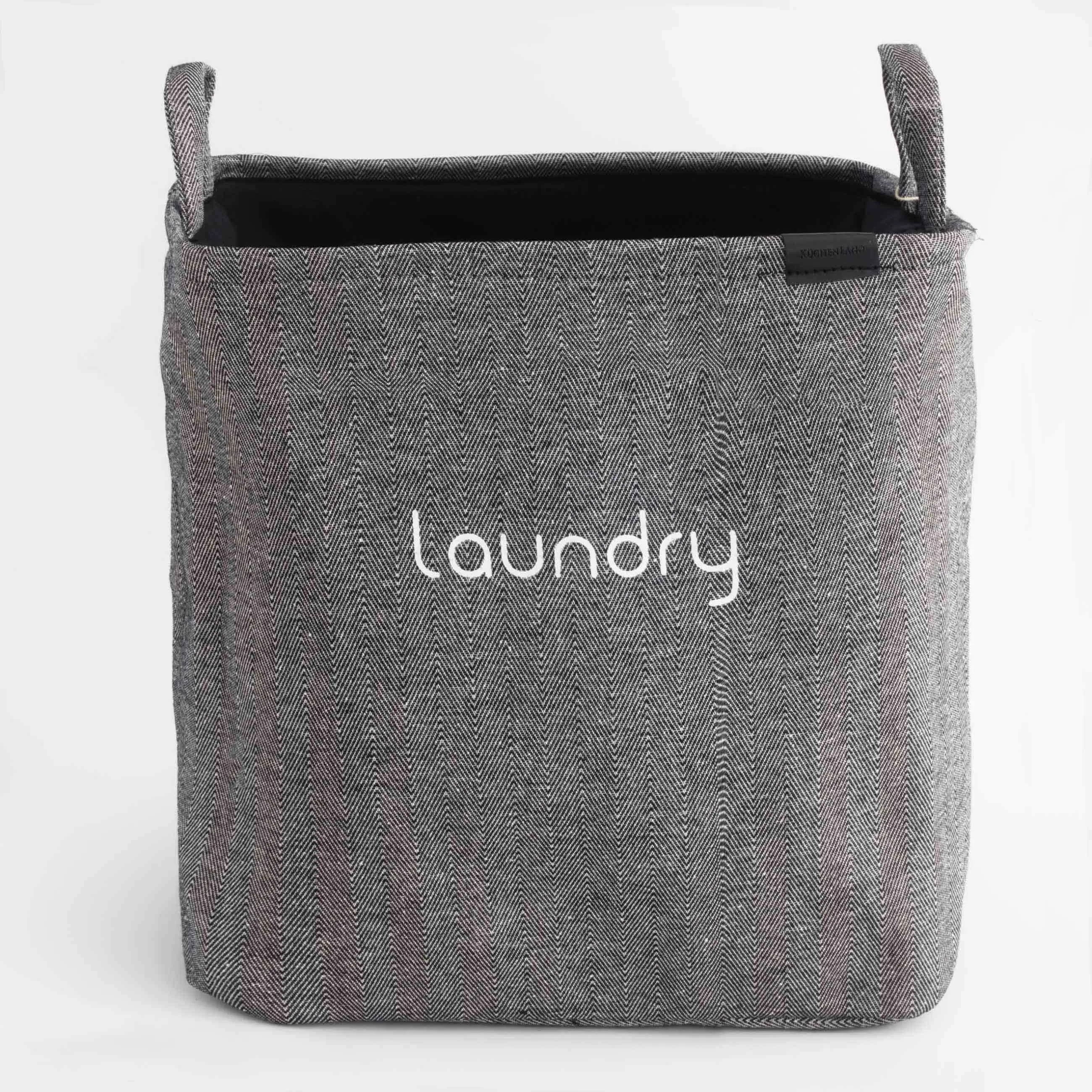 Laundry storage bag, 35x25x40 cm, with handles, polyester, rectangular, Grey, Navy, image-0