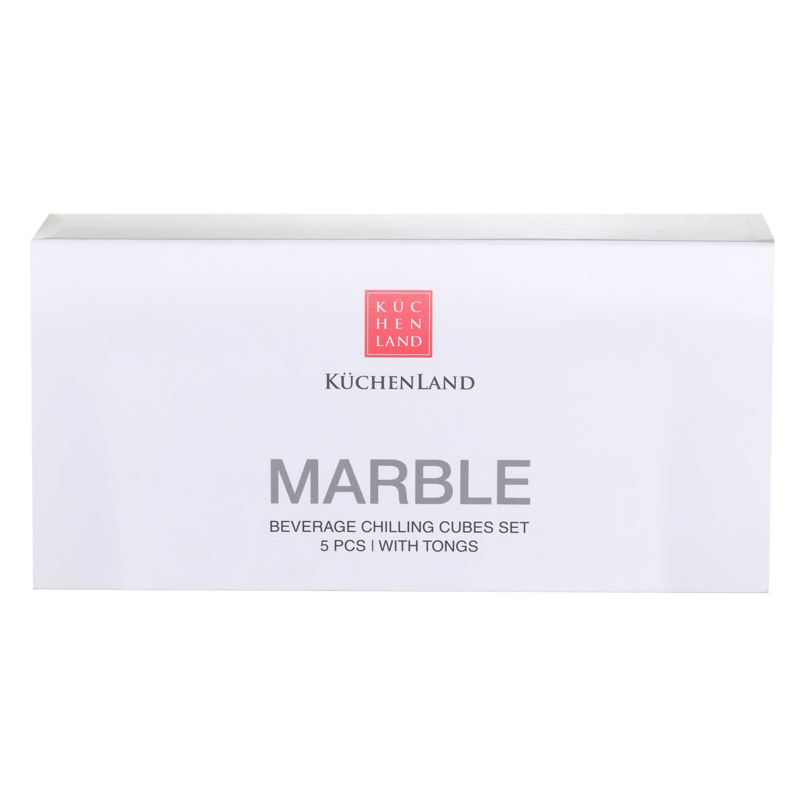 Set of cubes for cooling drinks, 5 items, with tongs, in a box, marble / steel, Marble