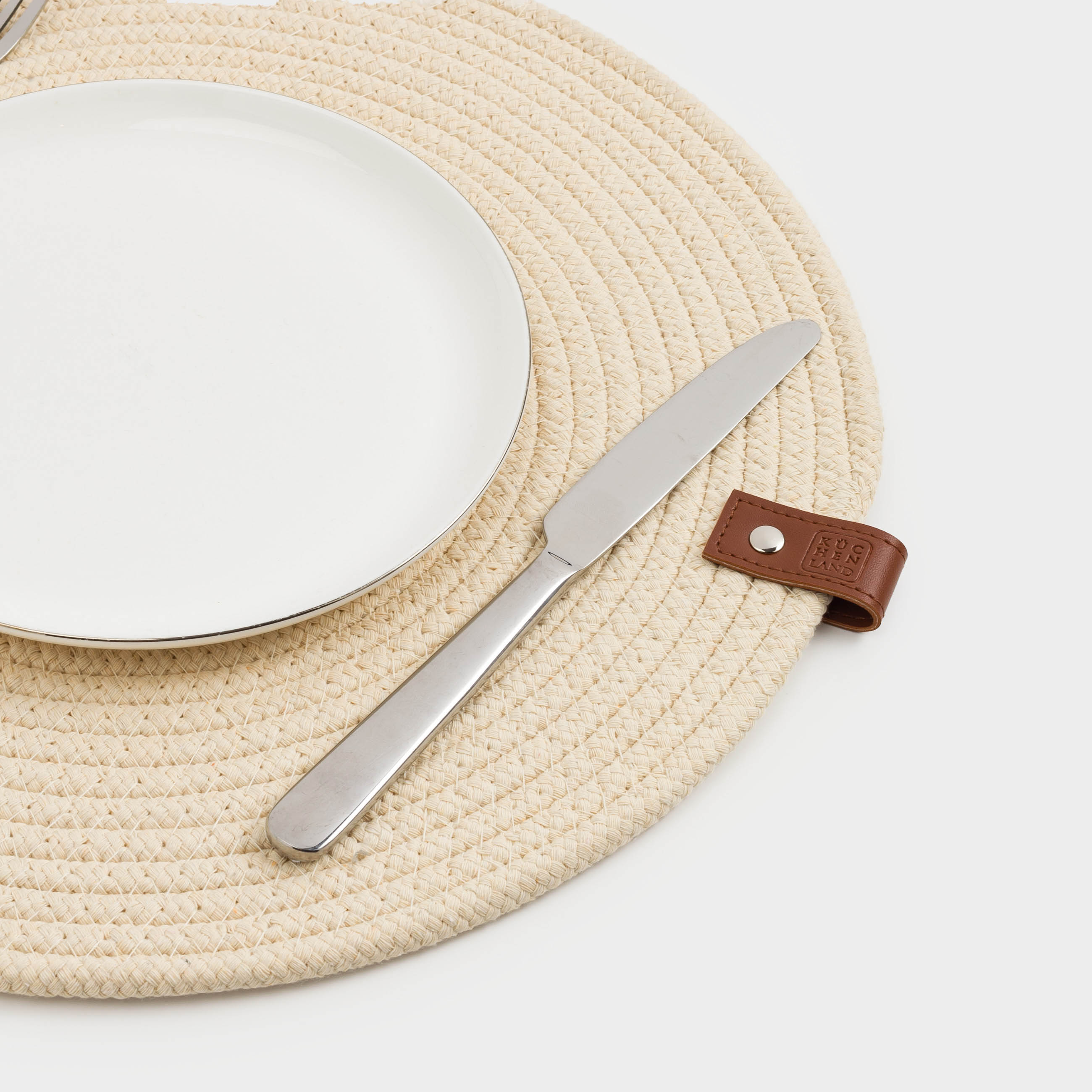 Placemat, 38 cm, polyester / cotton, round, beige, Swivel