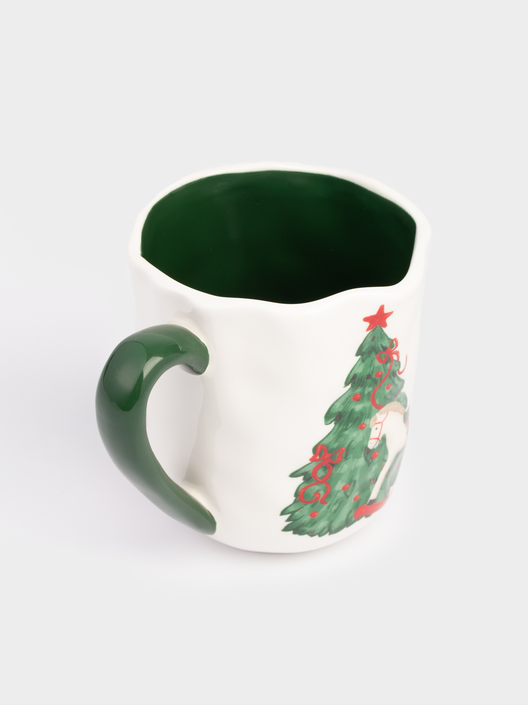 Mug, 580 ml, ceramic, Horse with Christmas tree, Christmas green, image-1
