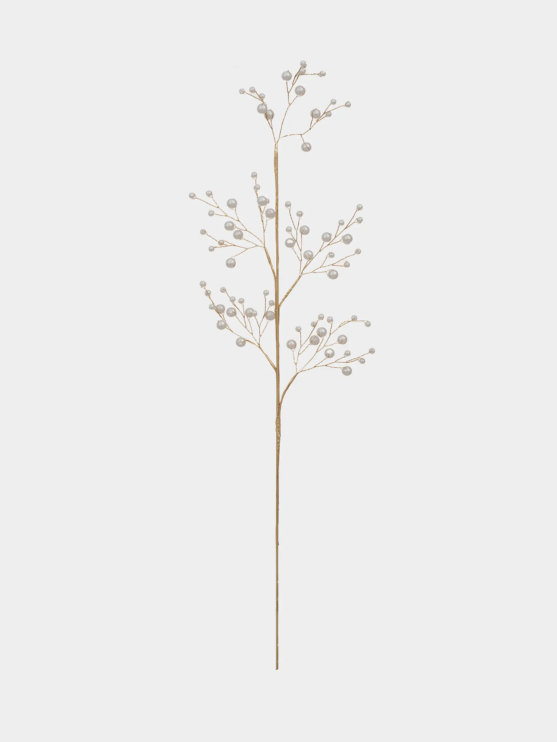 Decorative branch, 23 cm, plastic / metal, champagne, Pearls, Balls decor, image-0
