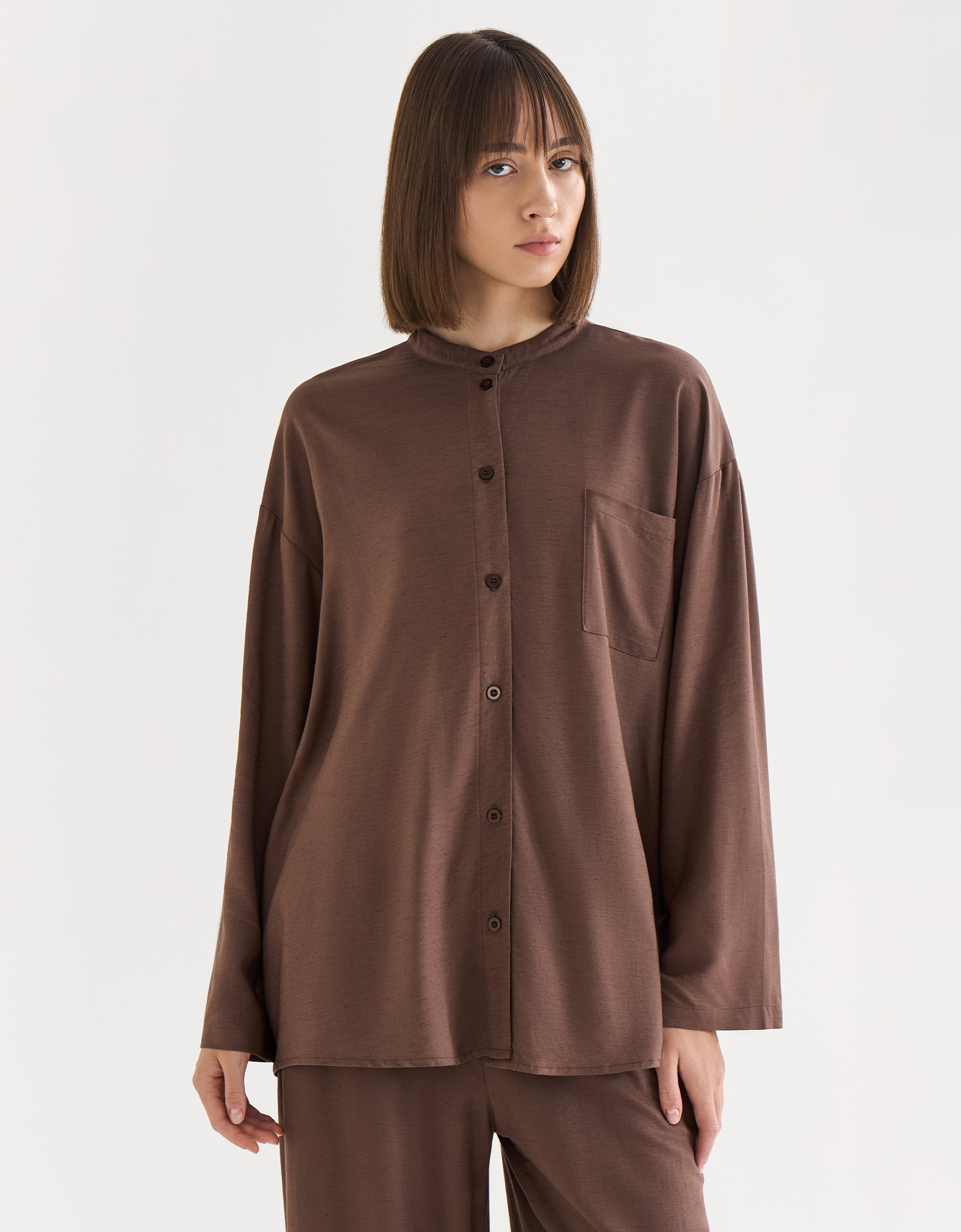 Women's shirt, size S, with long sleeves, viscose / linen, brown, Redana, image-0