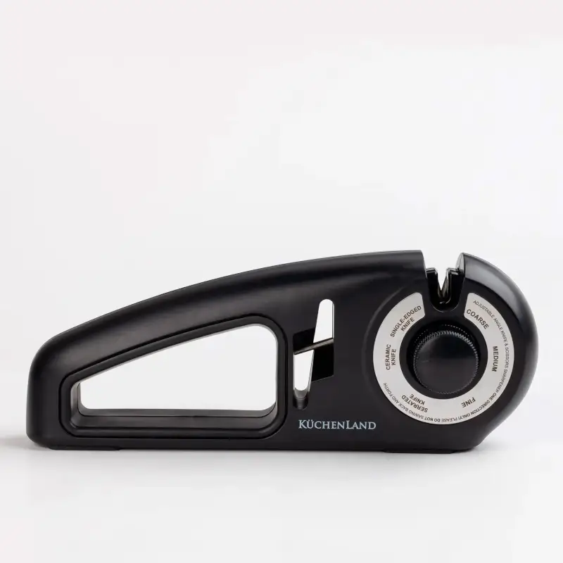 Knife and scissors sharpener, 24 cm, 3 stages/4 types of sharpening, plastic / ceramic, black, Liberica ,image-0