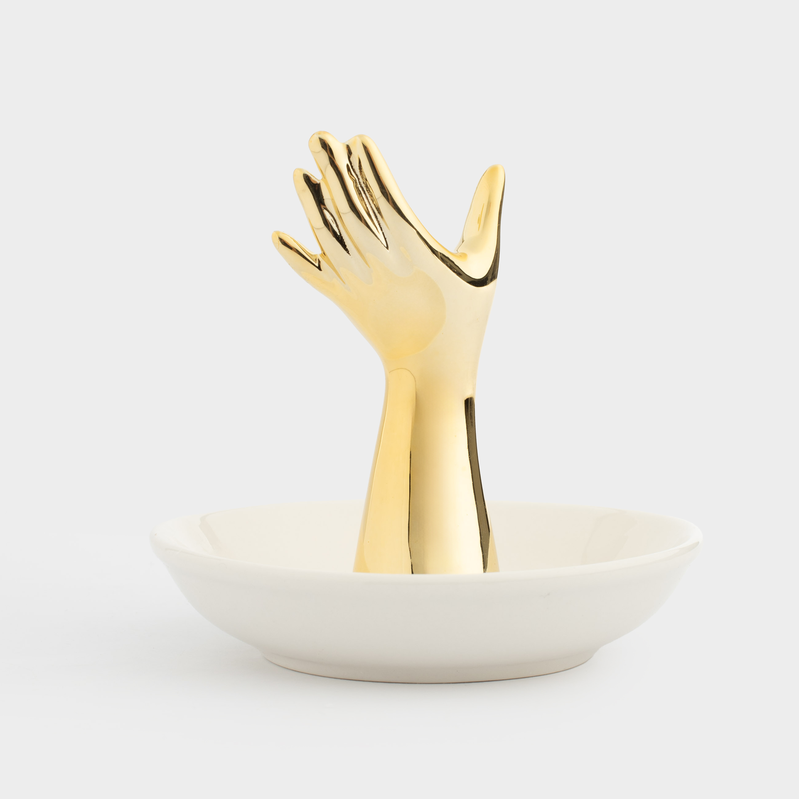 Jewelry holder, 10 cm, ceramic, white and gold, Hand, Hand, image-2
