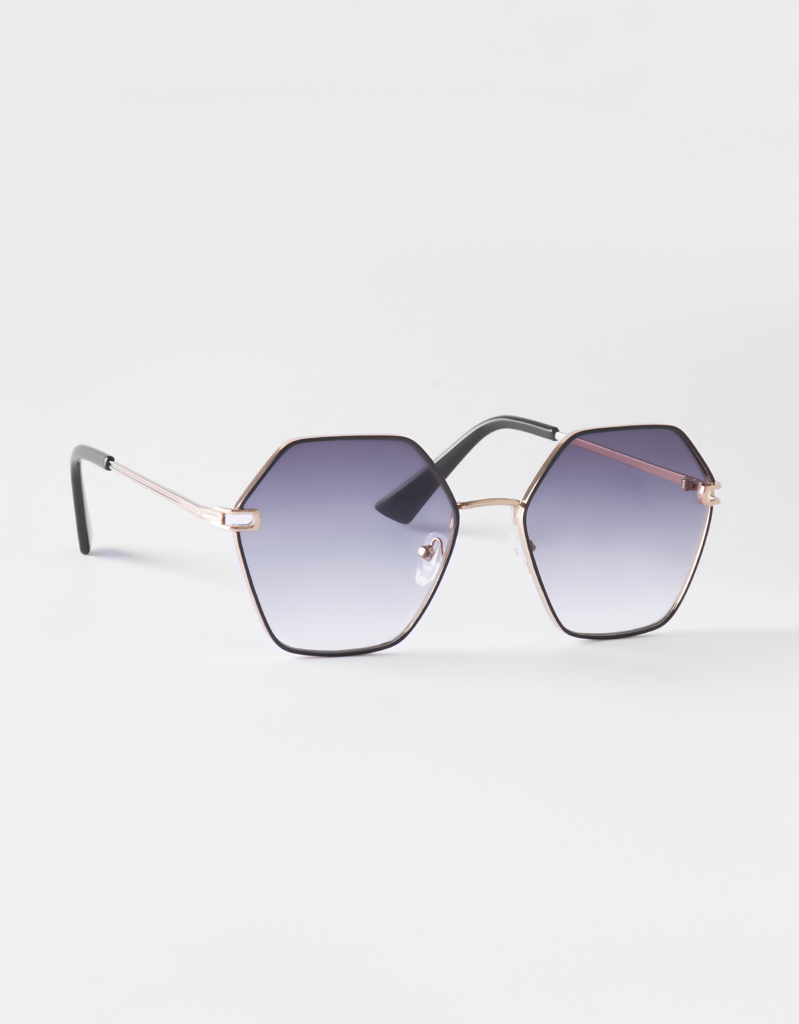 Sunglasses, metal/plastic, hexagonal, black, Geometric