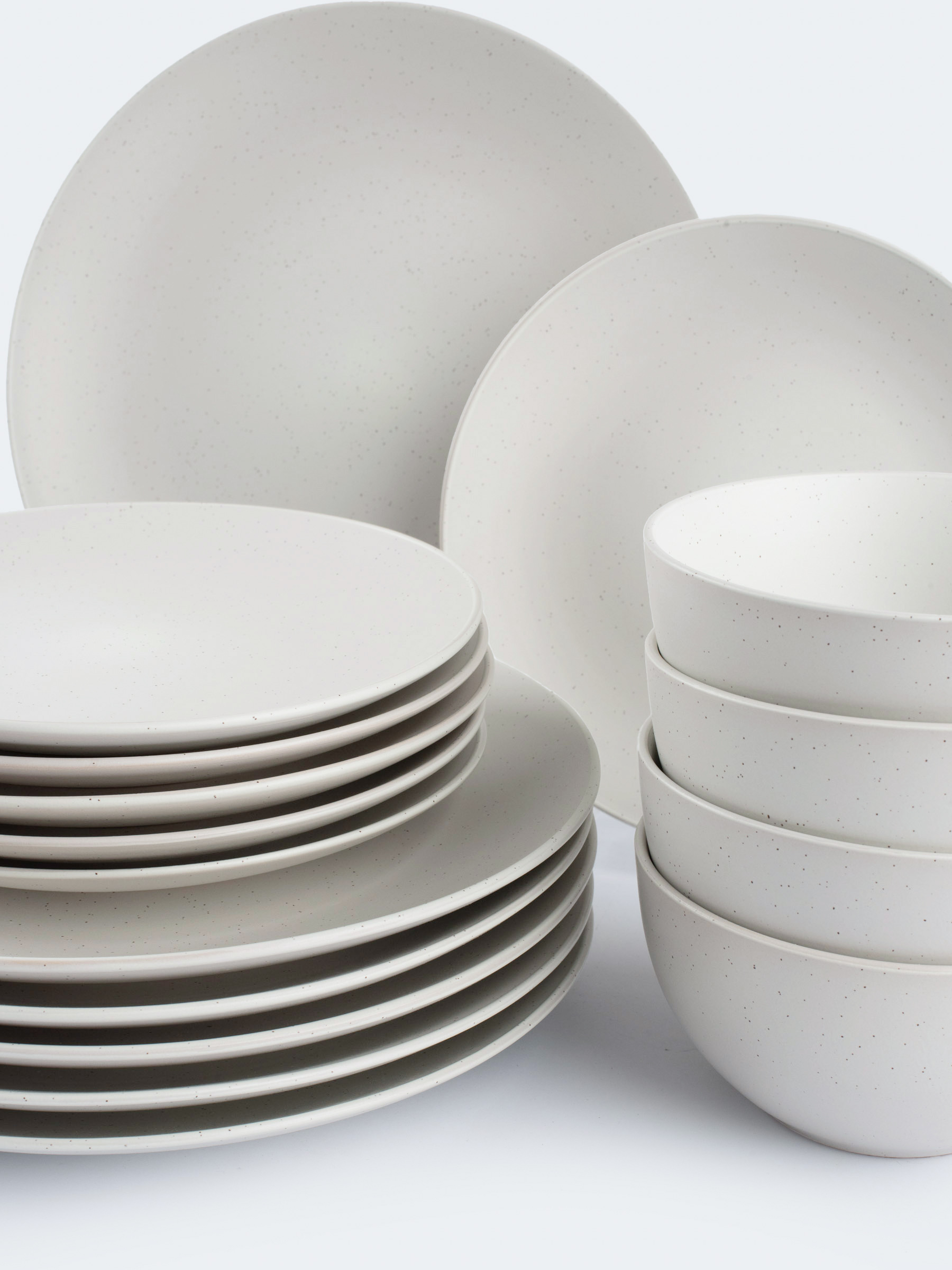 Dining set, 6 pers, 18 pr, ceramic, milk, speckled, Particle, image-2