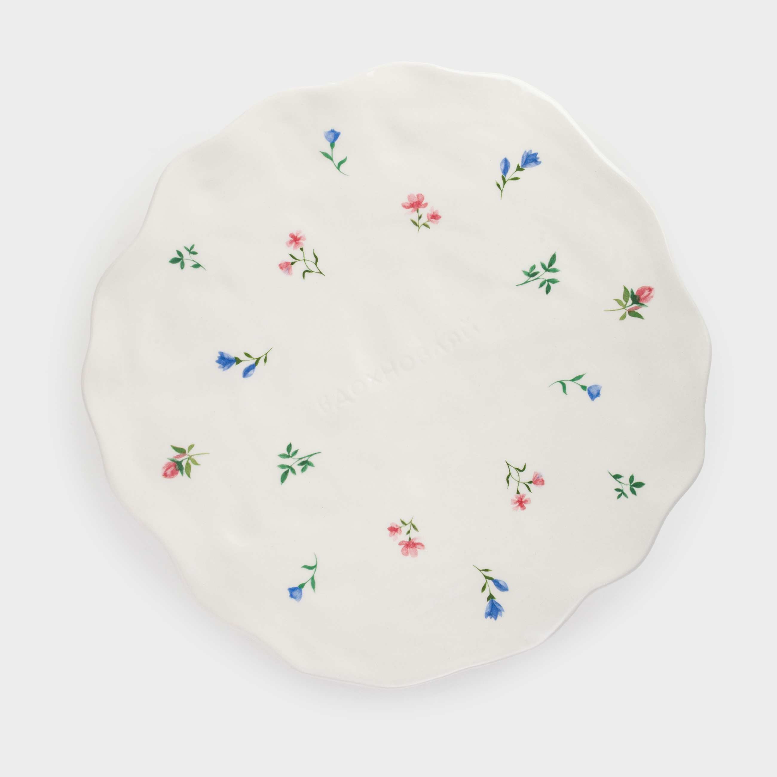 Dish on a leg, 23x7 cm, ceramic, milky, Flowers, El flora