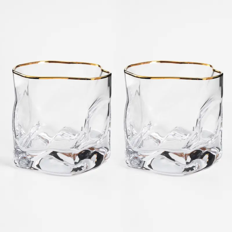 Drinking glass, 8 cm, 245 ml, 2 pcs, glass, with golden edging, Slalom gold ,image-0