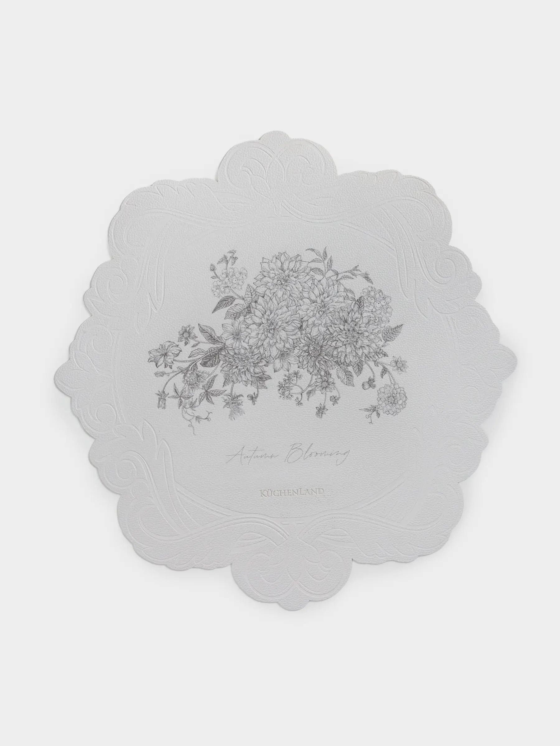Placemat, 39x40 cm, PVC, curly, white, Graphic flowers, Rock print, image-0