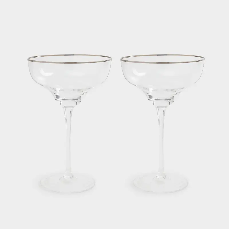 Drinking glass, 250 ml, 2 pcs, glass, with silver edging, Rimini silver, image-0