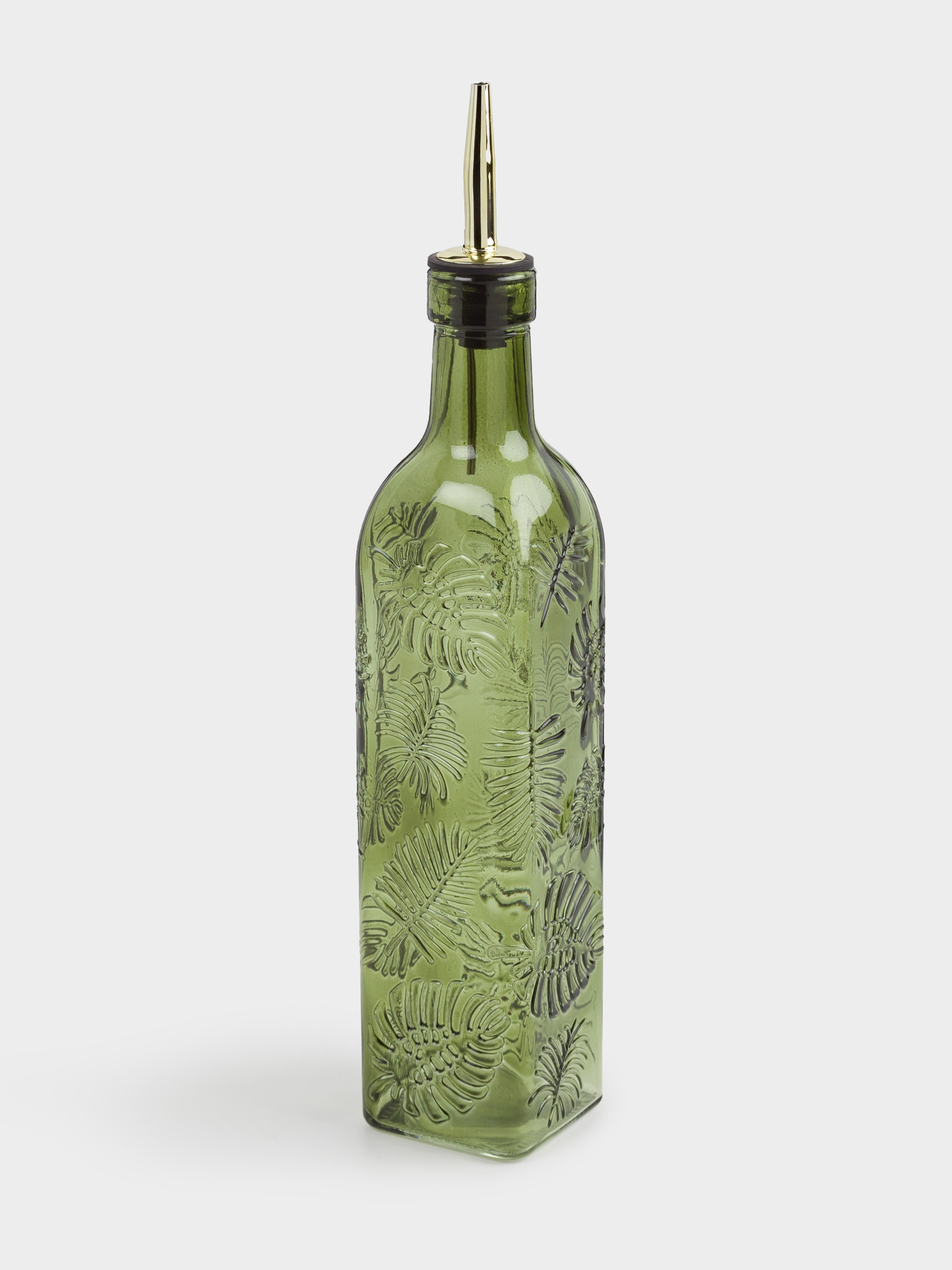 Oil or vinegar bottle, 500 ml, with dispenser, glass R / metal, green, Monstera, Royal jungle, image-2