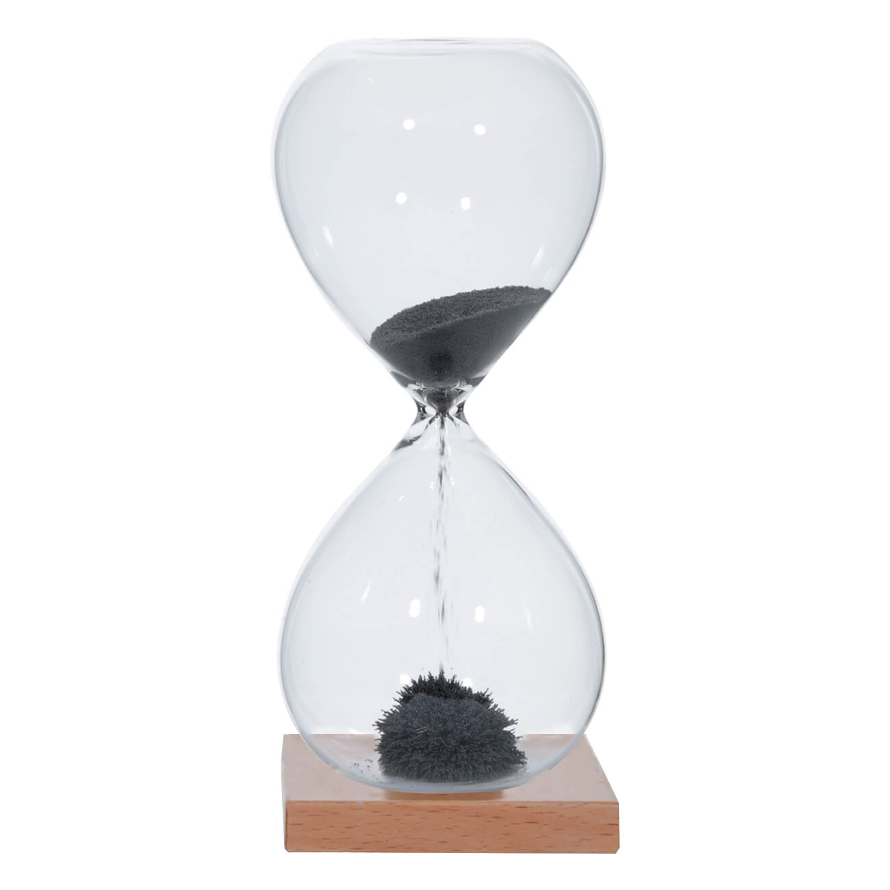 Hourglass, 16 cm, 1 minute, magnetic, stand, glass / wood, grey, Sand time
