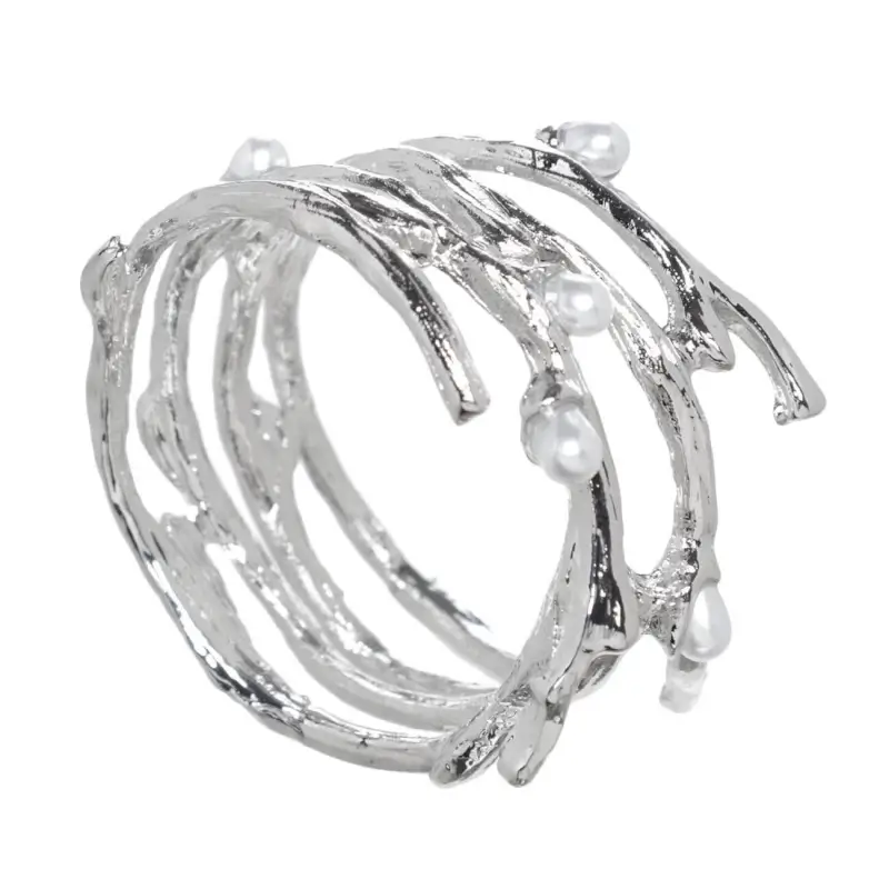 Napkin ring, 4 cm, metal / plastic, Silver, Pearls, Pearl