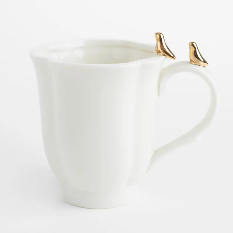 Mug, 370 ml, porcelain P, milky, Birds on the handle, Paradise garden ,image-0