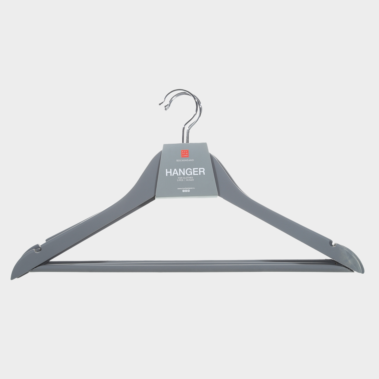 Hanger, 44 cm, 3 pieces, wood, gray, Wooden house