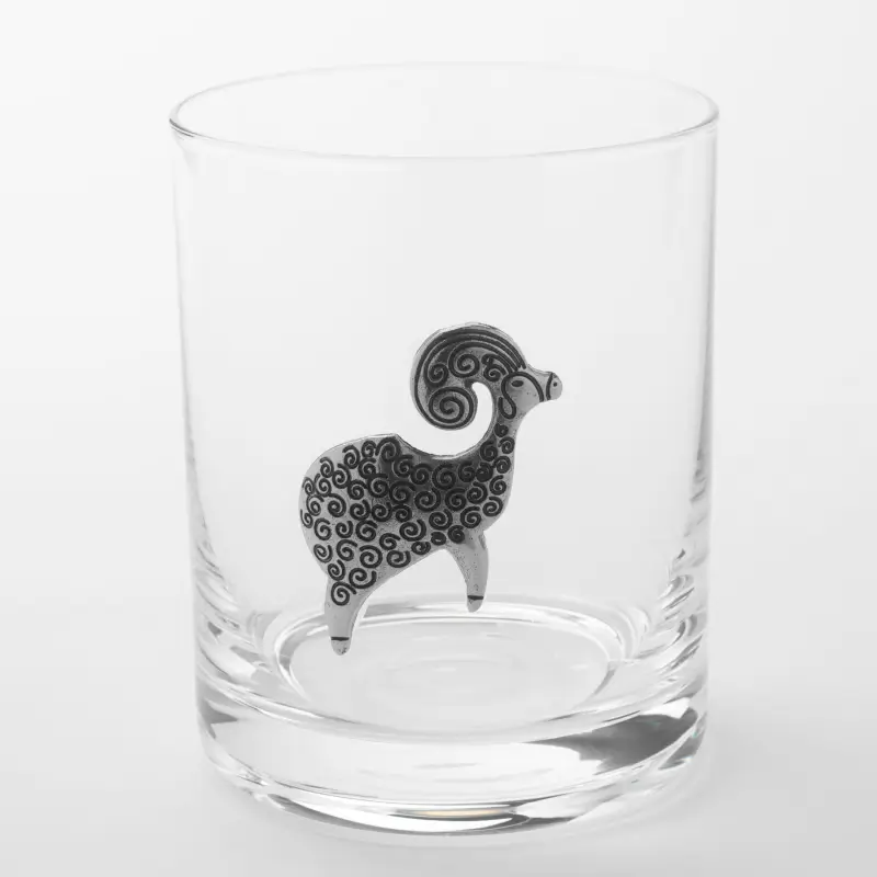 Whiskey glass, 10 cm, 340 ml, glass / metal, silver, Aries, Zodiac ,image-0