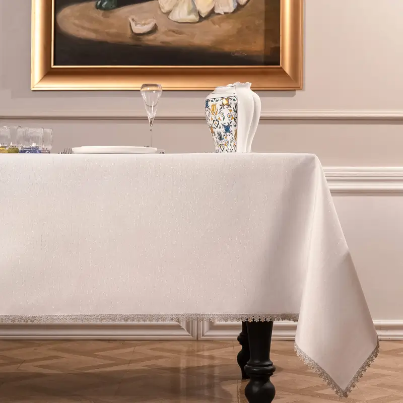 Tablecloth, 170x250 cm, polyester, white, Floral lace, Flower lace ,image-0