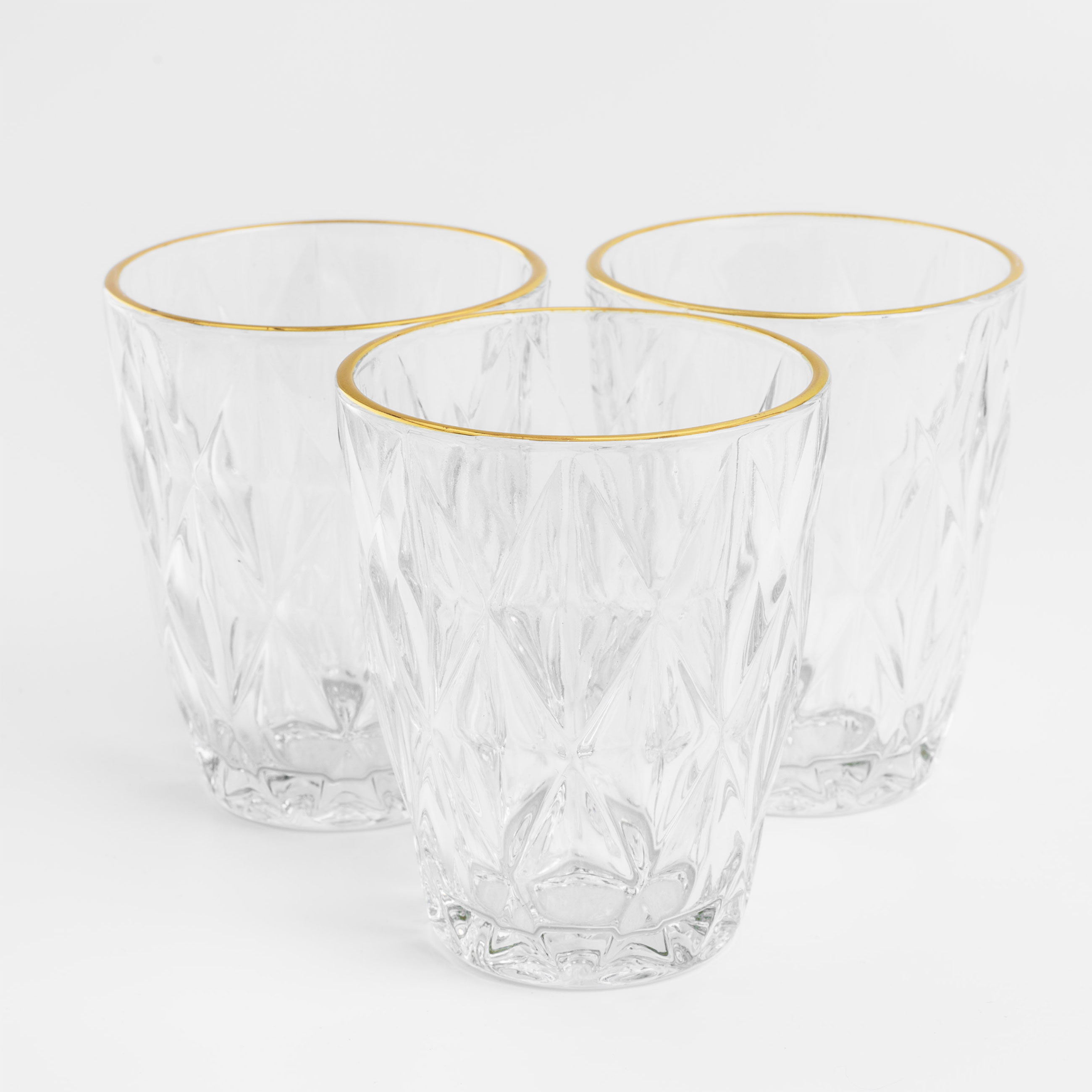 Glass, 10 cm, 270 ml, 6 pcs, glass R, with golden edging, Rhomb gold