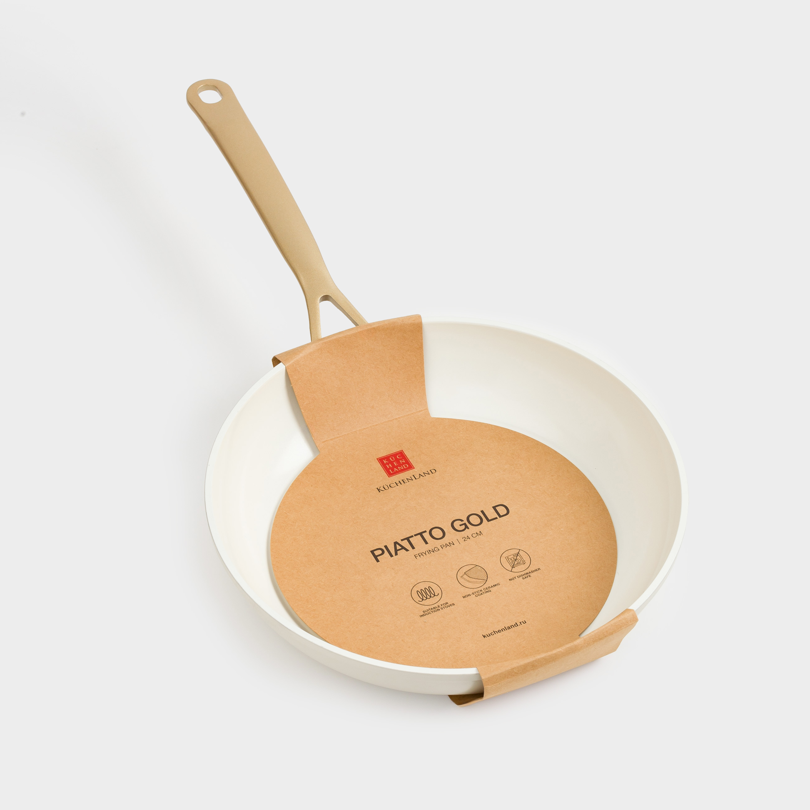 Frying pan, 24 cm, coated, aluminum, milky, Piatto gold