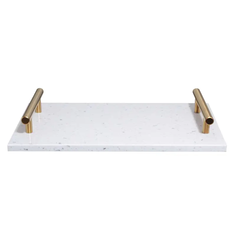 Tray, 30x20 cm, rectangular, cement / steel, white-gold, speckled, Terrazzo, image-0