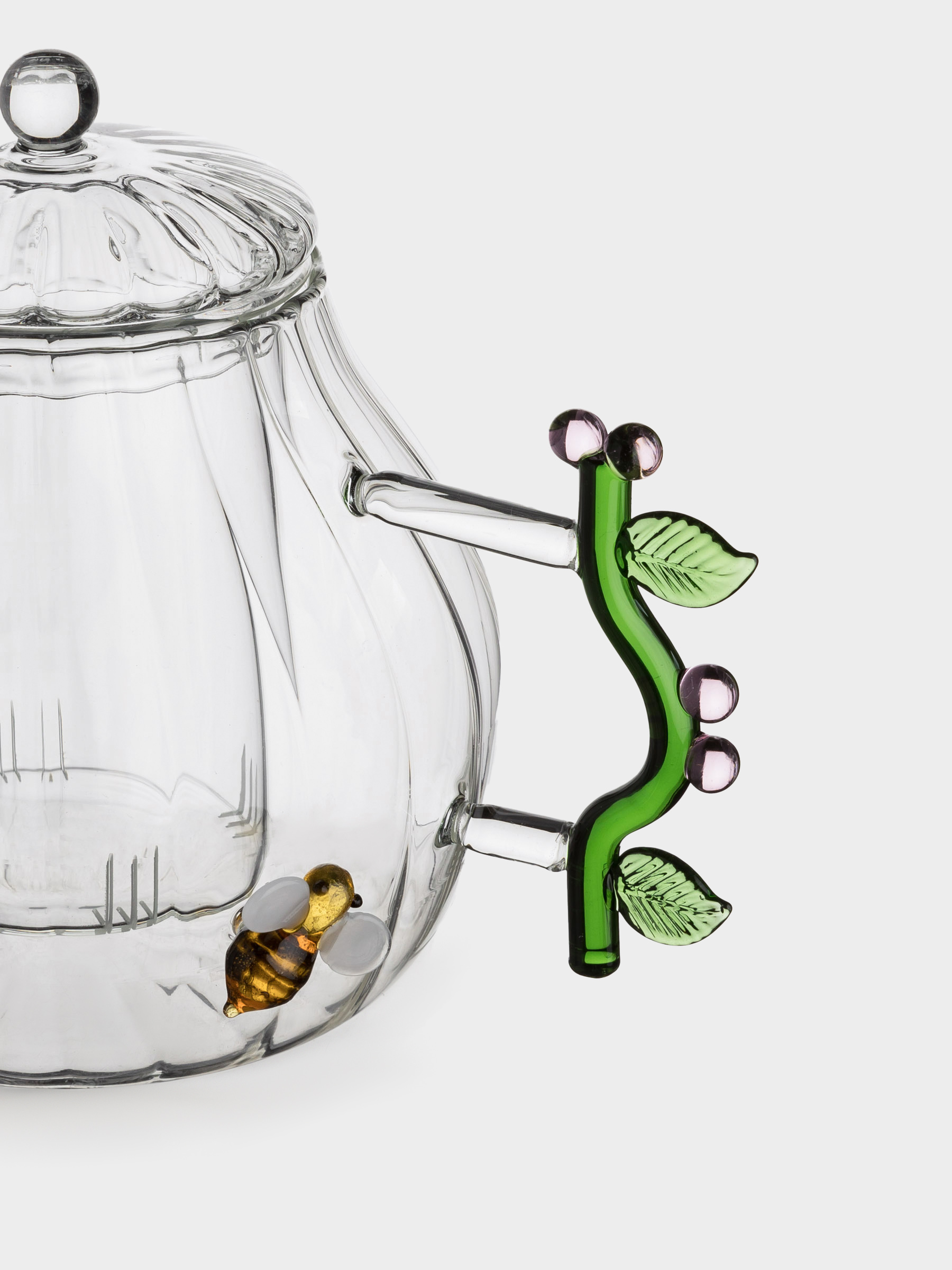 Teapot, 1 l, glass B, with green handle, Bees, Camellia shape, image-4
