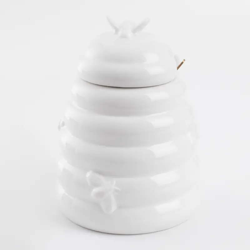 Honey jar, 650 ml, with spoon, ceramic / steel, milk, Bees, Honey ,image-0
