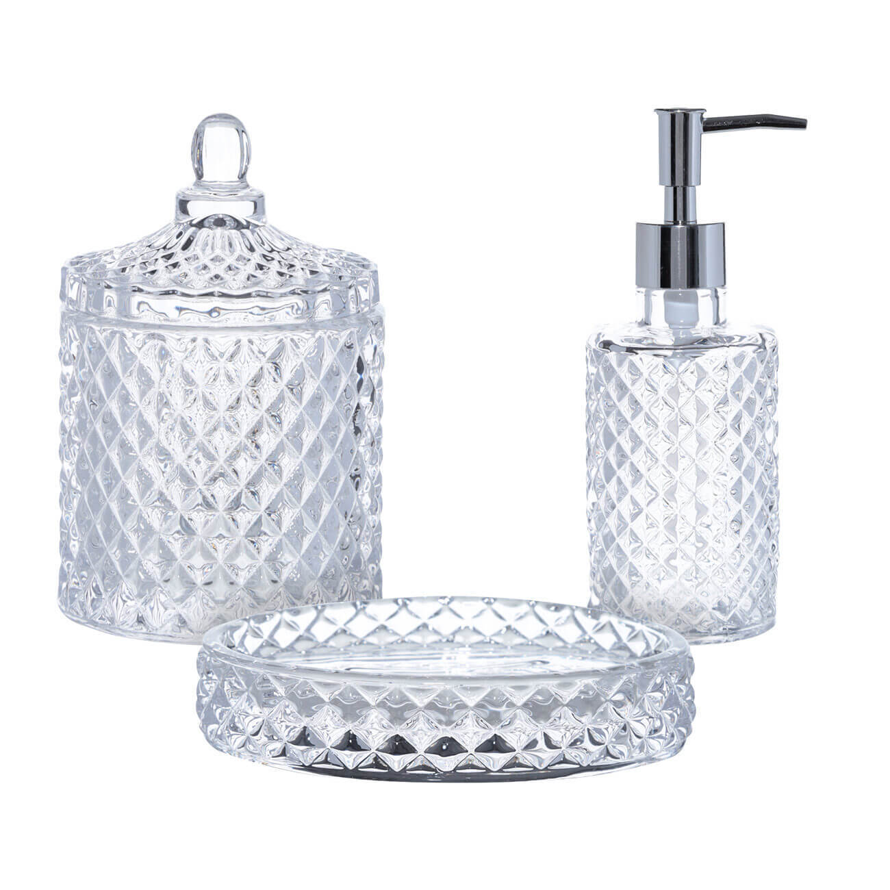 Bathroom set, 3 pr, glass / plastic, Naiad