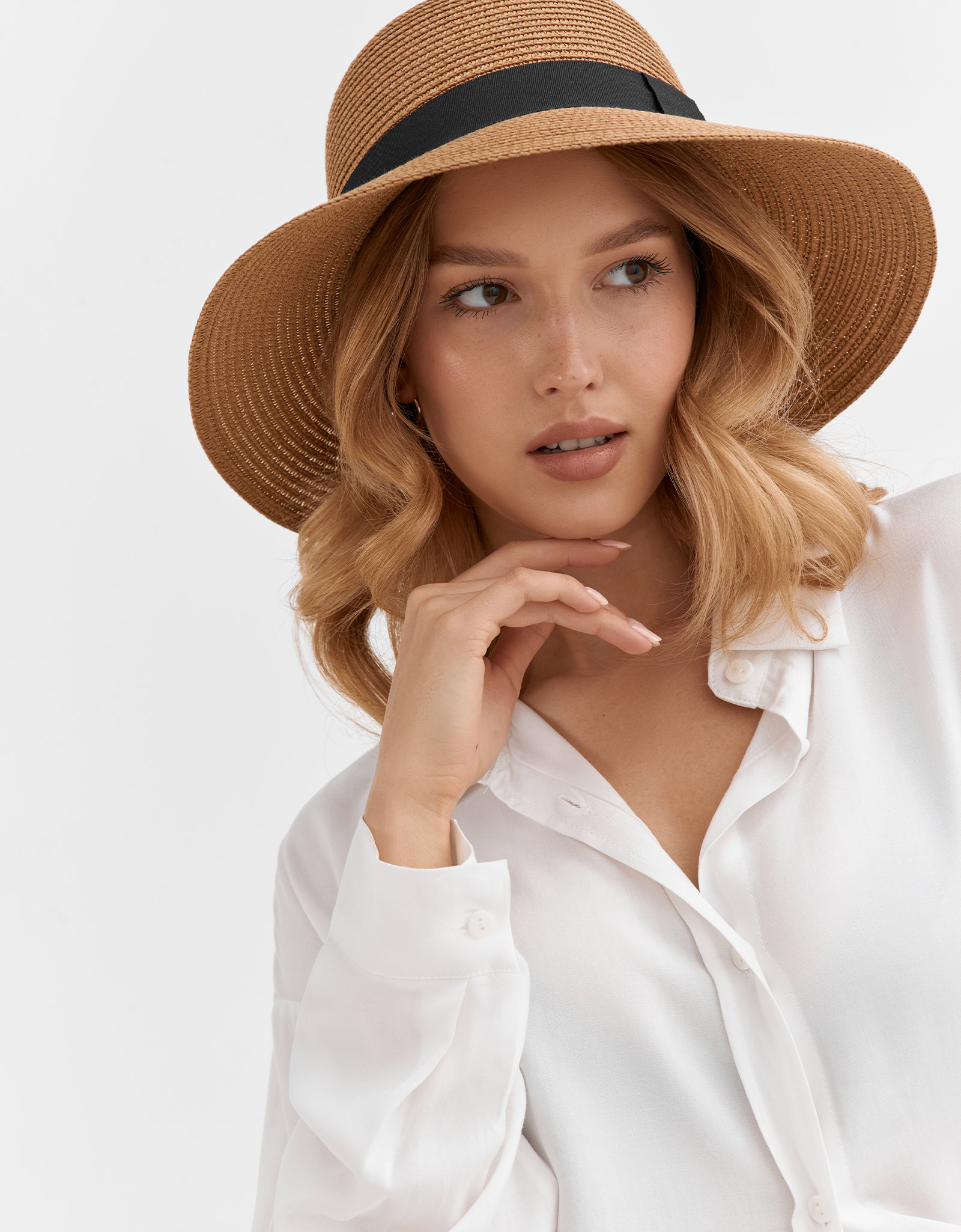 Hat, 57 cm, single size, paper / polyester, beige, Banjo, image-2