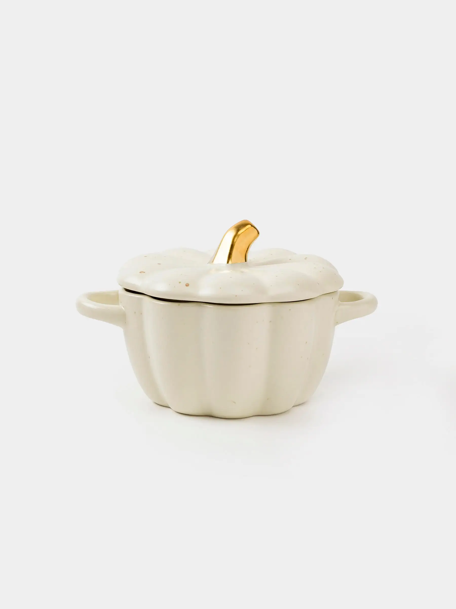Cocotte, 11 cm, 340 ml, with lid, ceramic, milky golden, speckled, Pumpkin, Gourd