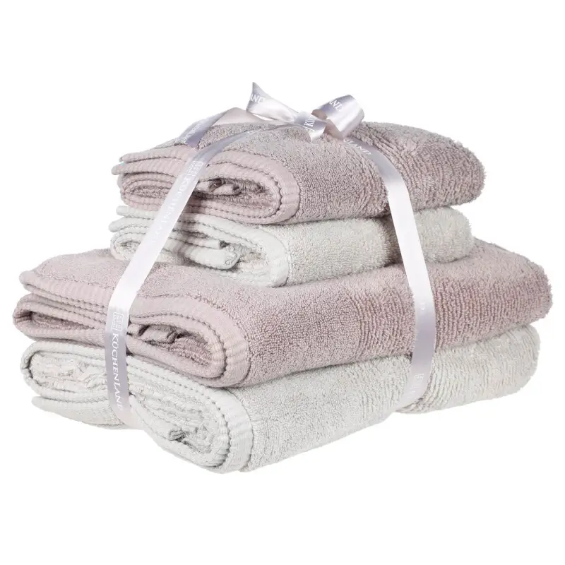Towel set, 50x90 / 70x140 cm, 4 pcs, cotton, purple/light gray, Terry cotton ,image-0